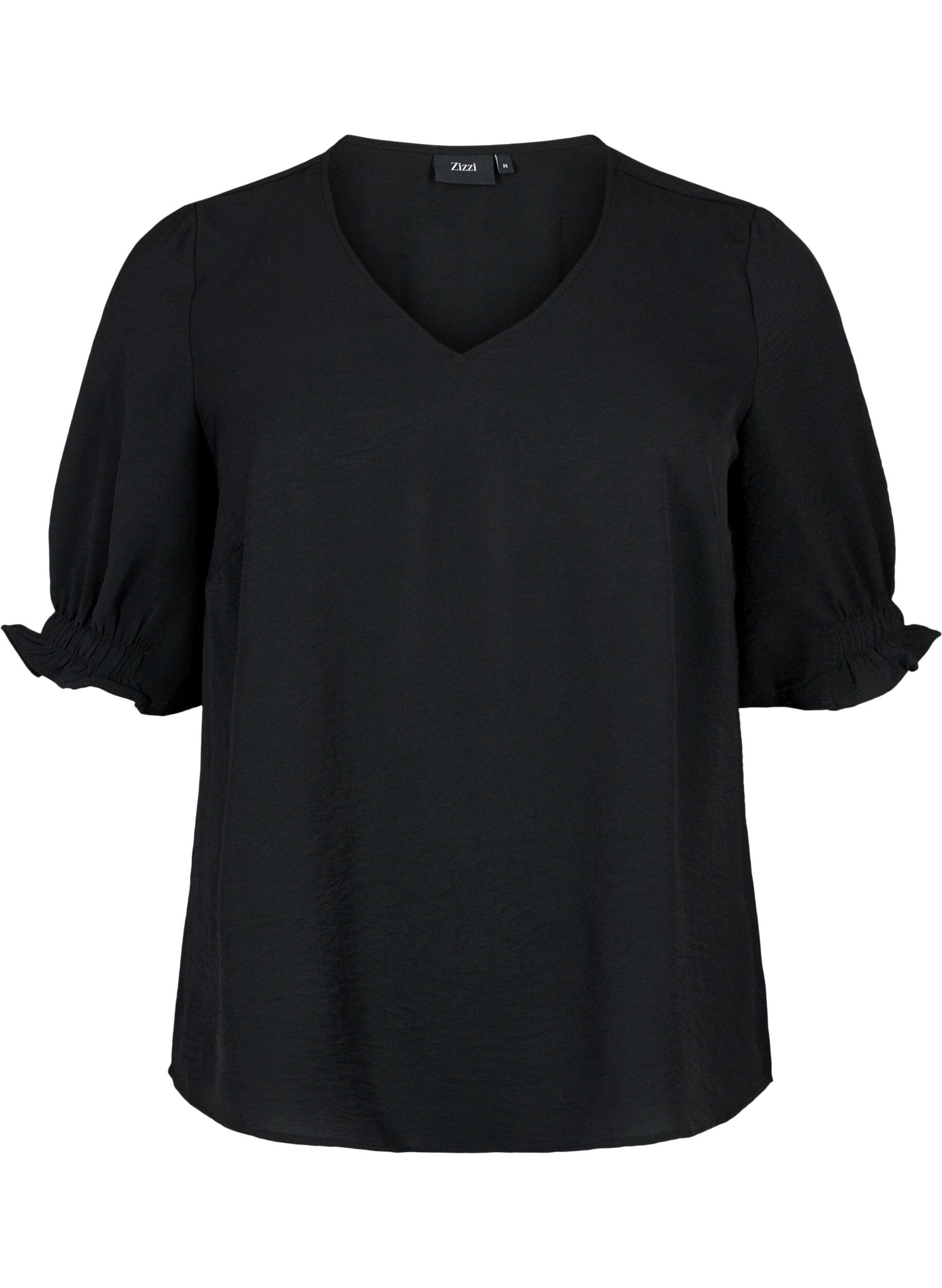 Zizzi Blouse met v-hals , Black, Packshot image number 0