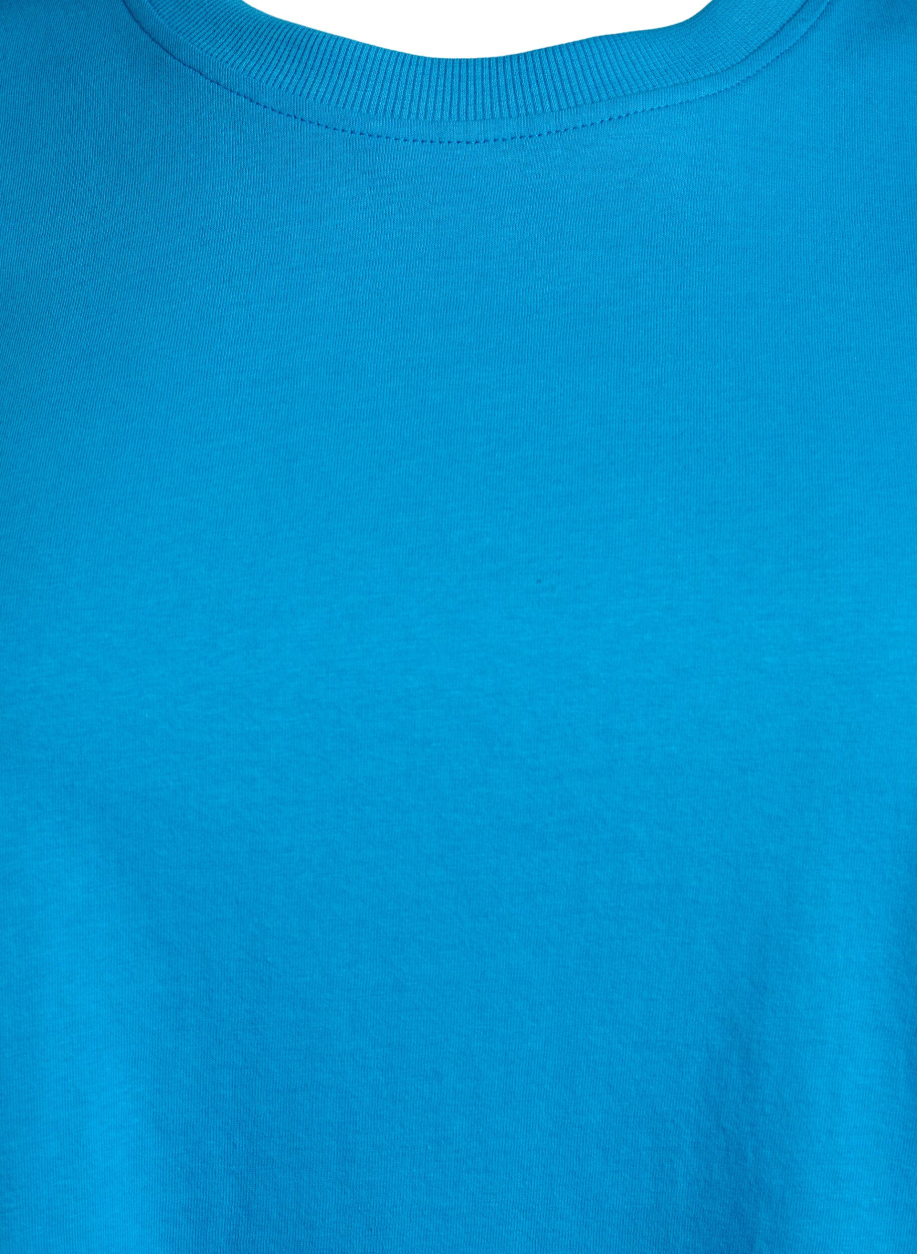 Zizzi Basic katoenen T-shirt met ronde hals, Blauw, Packshot image number 2