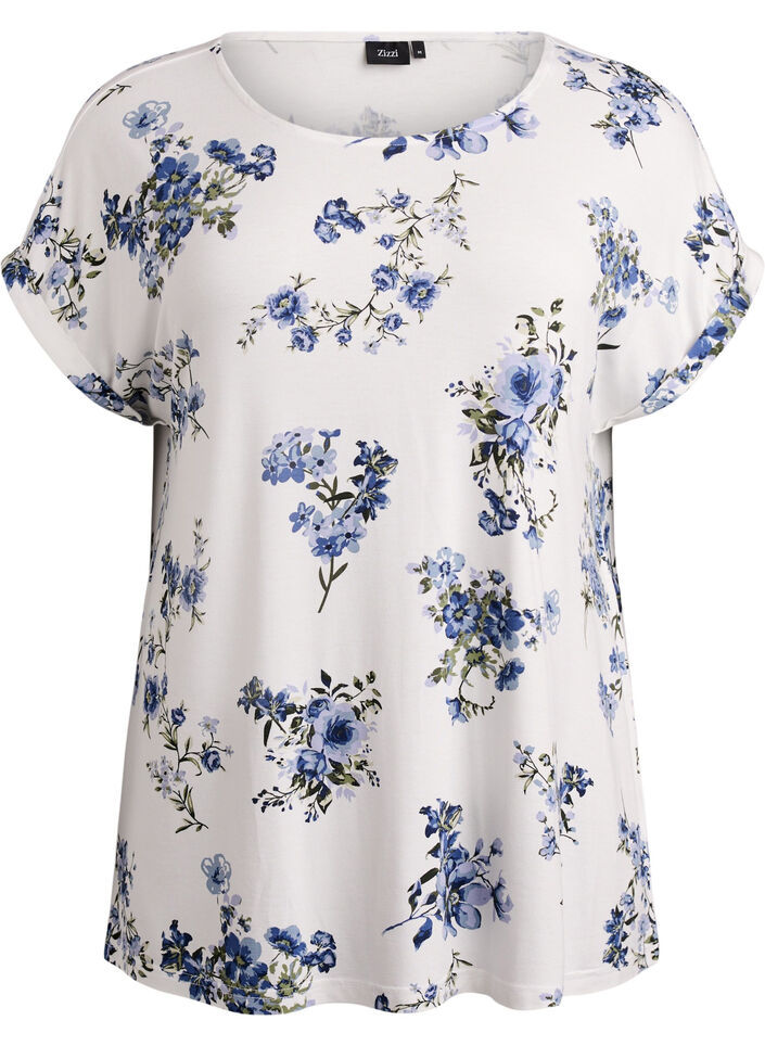 T-shirt met bloemenprint, Vanille, Packshot image number 0