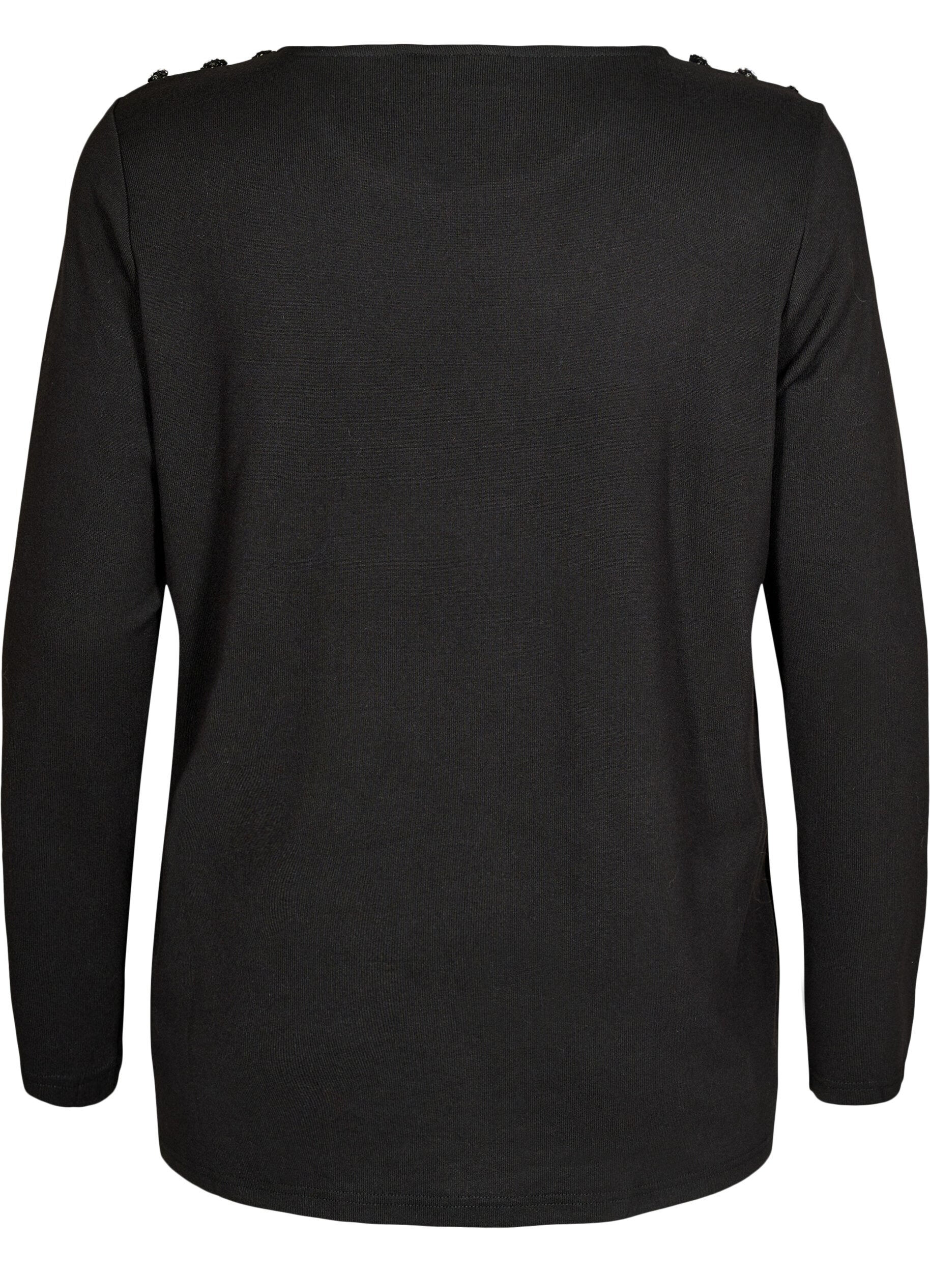 Zizzi Blouse met decoratieve knopen, Zwart, Packshot image number 1