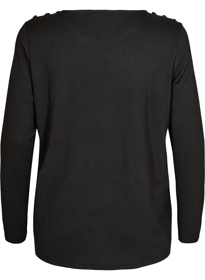 Blouse met decoratieve knopen, Zwart, Packshot image number 1