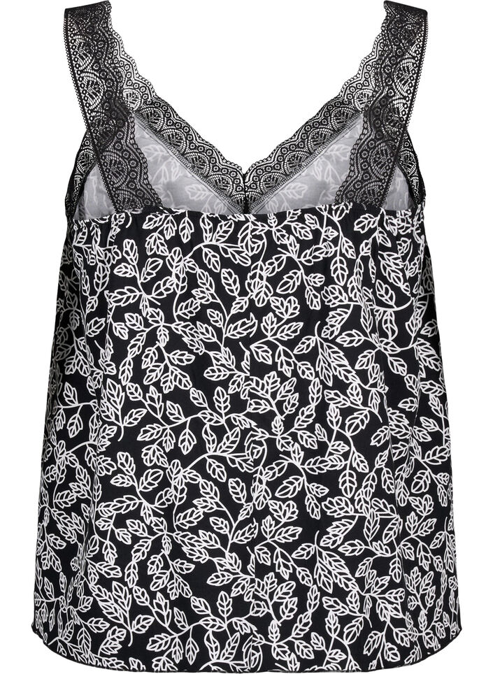 Kanten topje van viscose, Black w. Wh.Leaf AOP, Packshot image number 1
