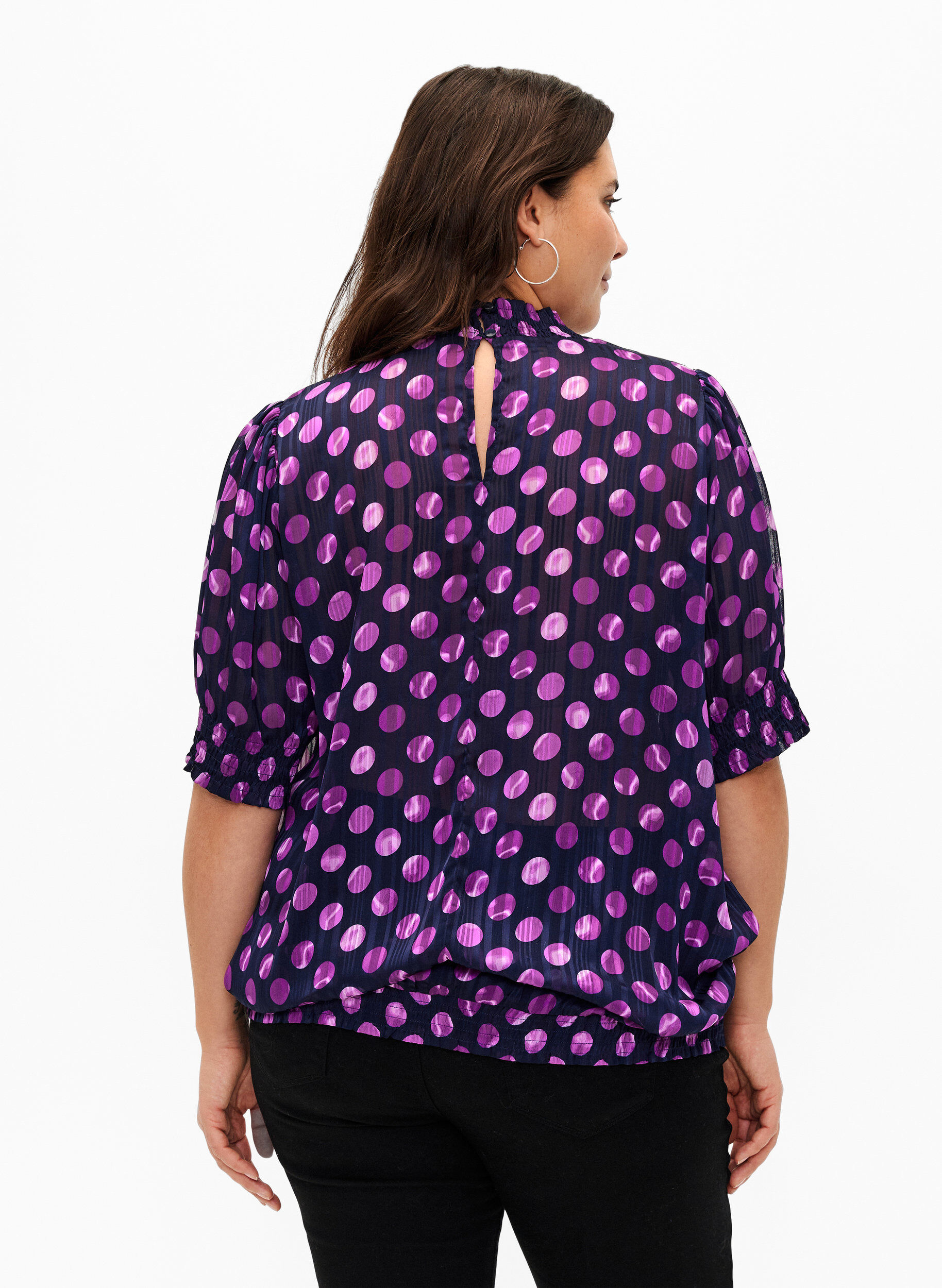 Zizzi  Smock-blouse met korte mouwen en print, Medieval Bl. Dot AOP, Model image number 1