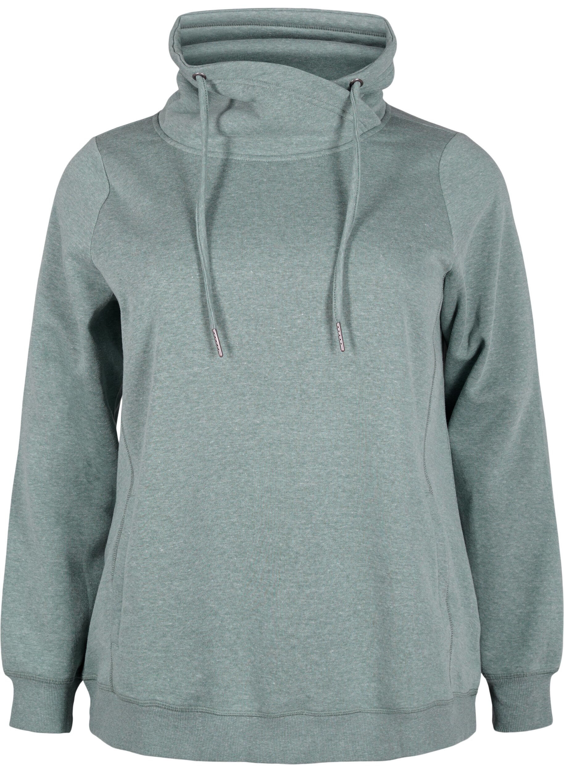 Zizzi FLASH - Sweatshirt met hoge kraag, Balsam Green Melange, Packshot image number 0