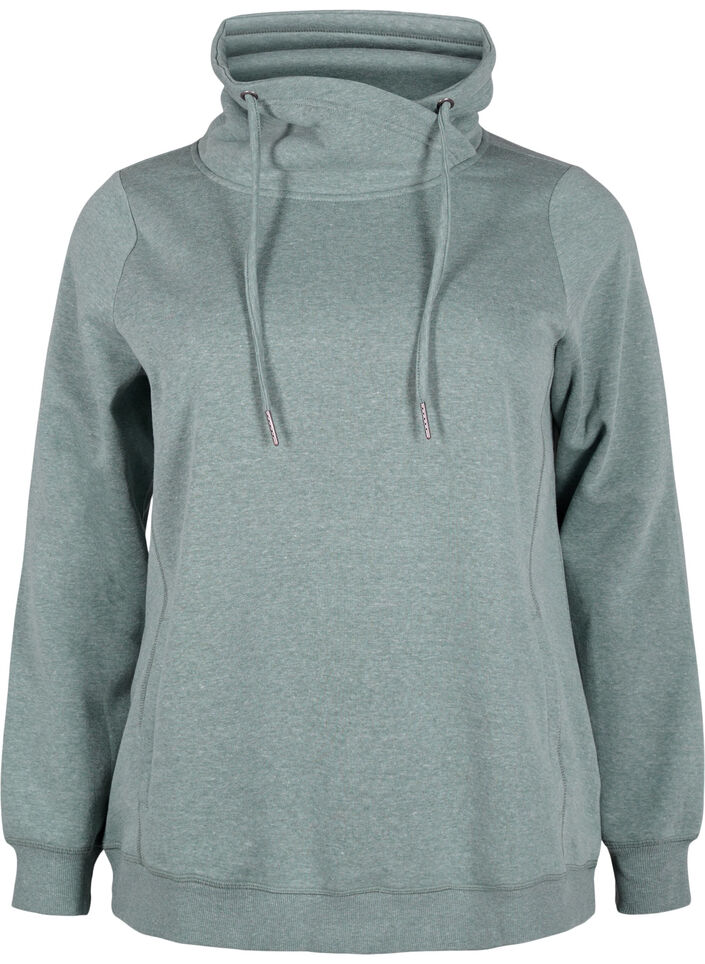 FLASH - Sweatshirt met hoge kraag, Balsam Green Melange, Packshot image number 0