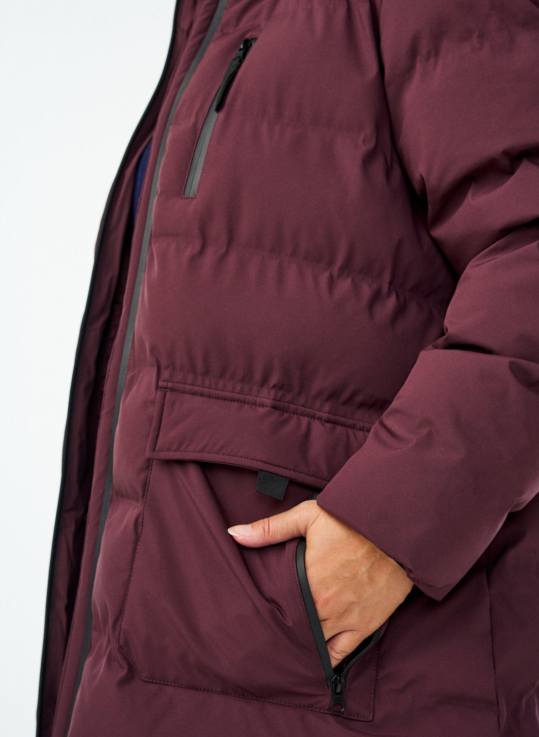 ZizziPufferjas met capuchon en zakken, Donker Bordeaux, Model image number 3