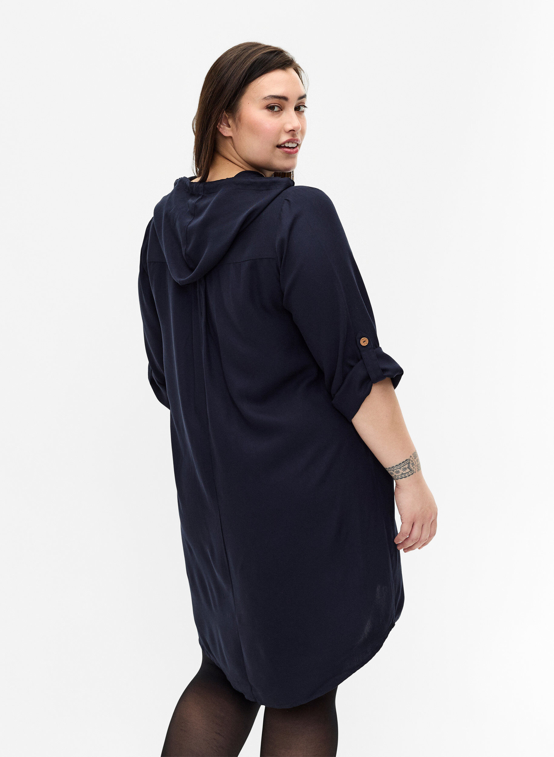 Zizzi Tuniek van viscose met capuchon, Navy Blazer, Model image number 1
