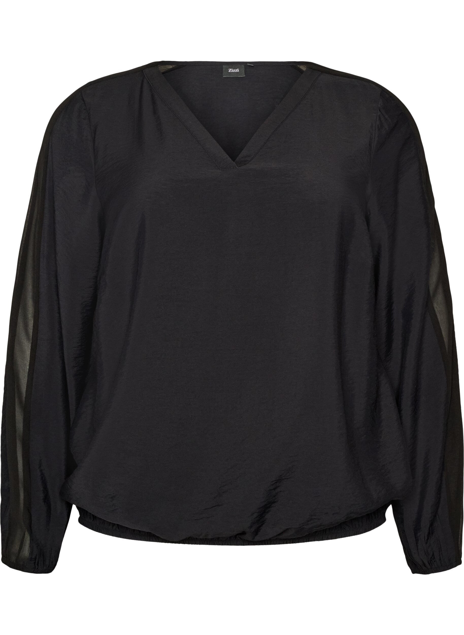 ZizziBlouse met balloneffect en chiffondetails, Zwart, Packshot image number 0