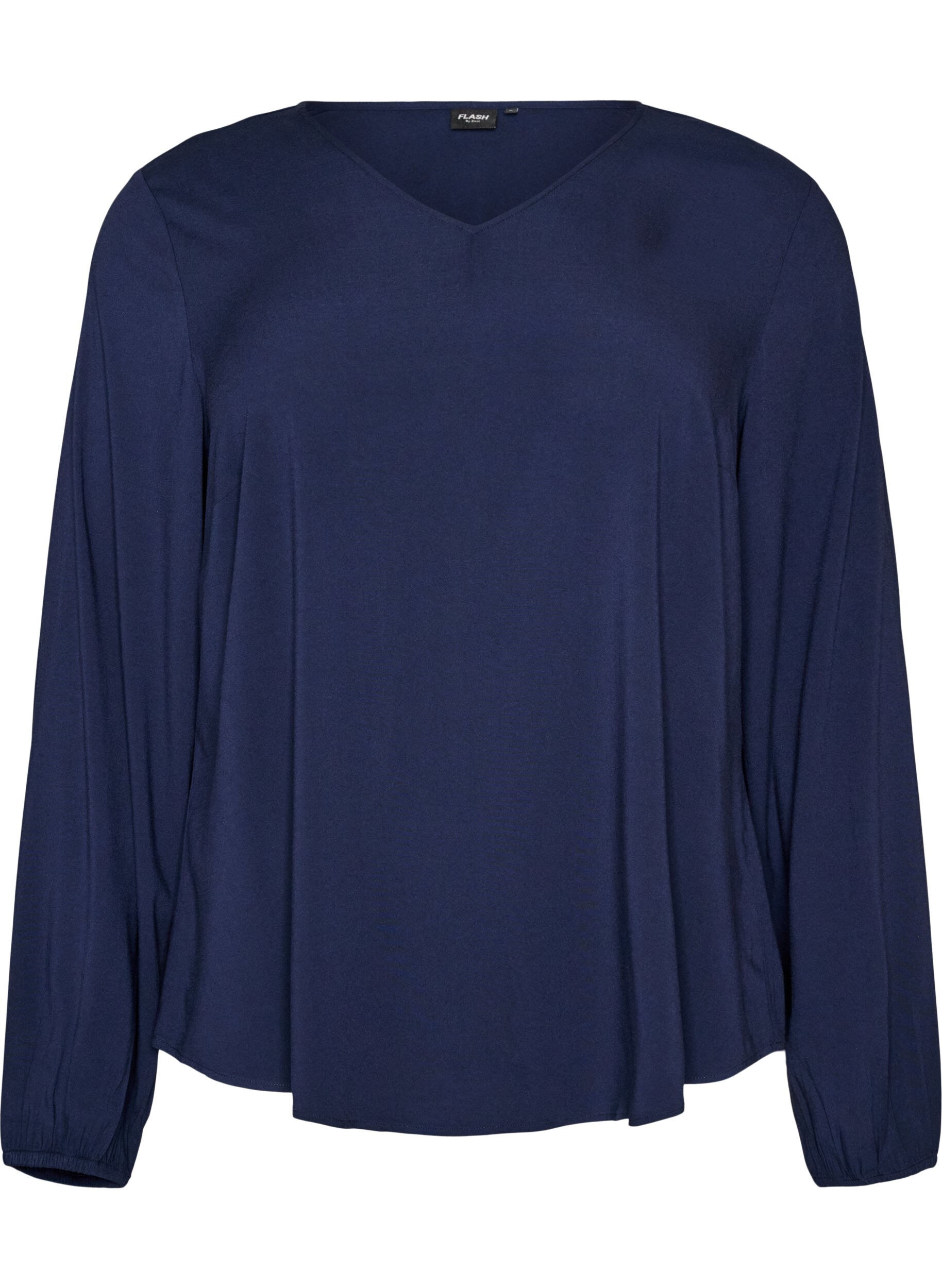 ZizziViscose blouse met V-hals en afgeronde zoom, Blauw, Packshot image number 0