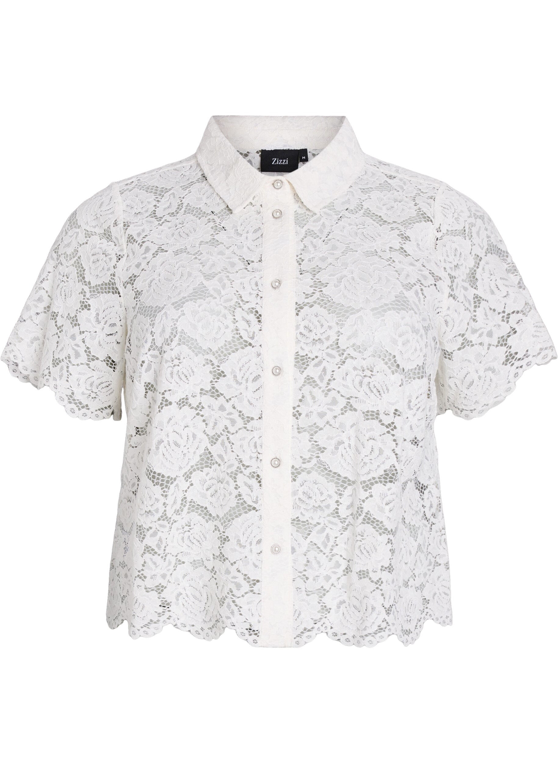Zizzi Kanten shirt blouse met parelknopen, Vanille, Packshot image number 0