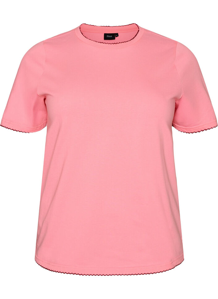 Katoenen T-shirt met golvende contrasterende randen, Roze, Packshot image number 0