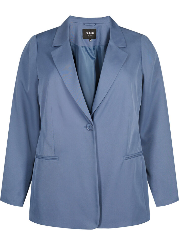 FLASH - Eenvoudige blazer met knoop, Blauw, Packshot image number 0