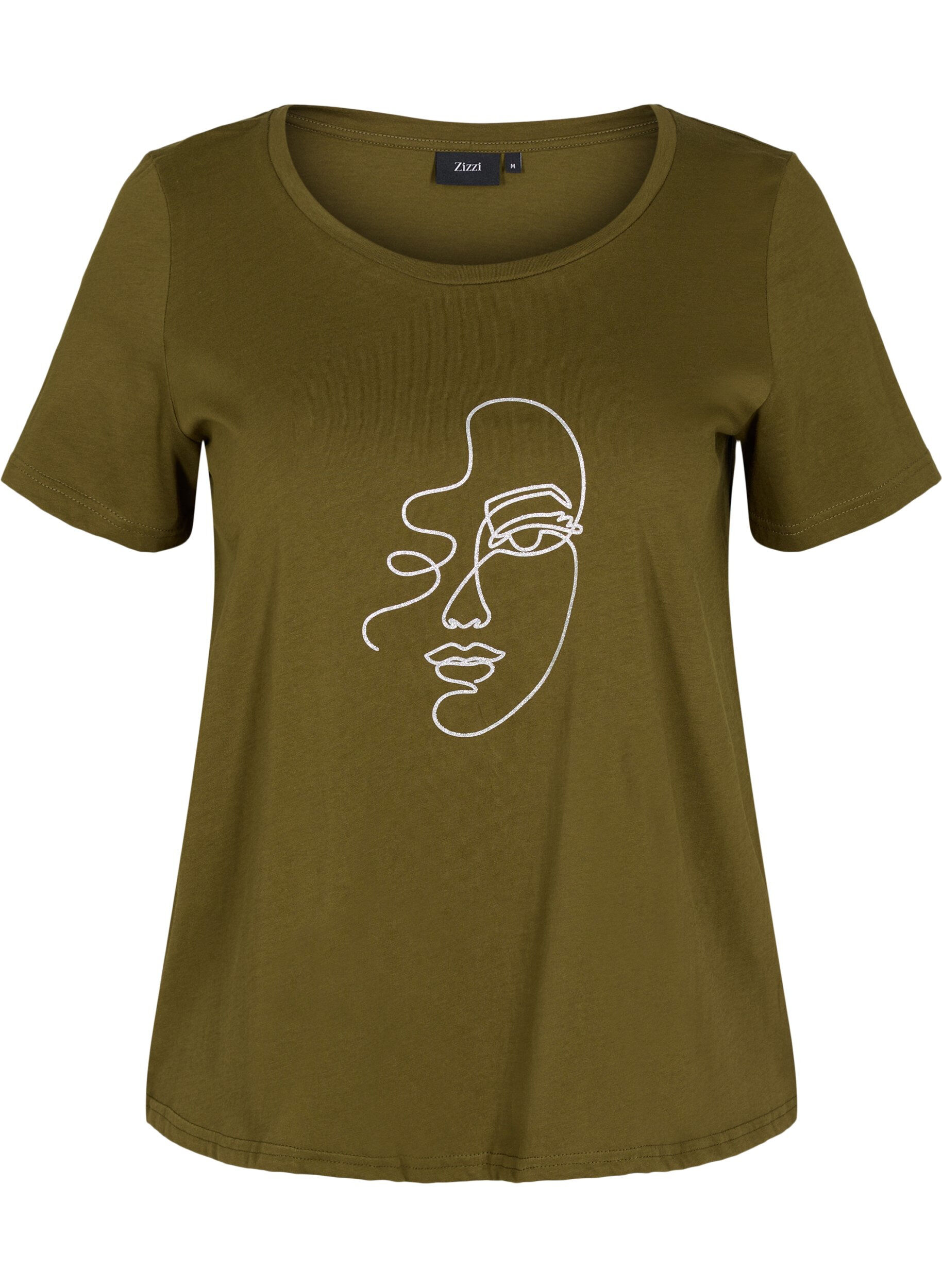 Zizzi T-shirt met mica opdruk in katoen, Ivy G. Shimmer Face, Packshot image number 0
