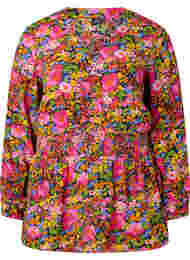 Viscose blouse met bloemenprint en smok, Neon Flower Print