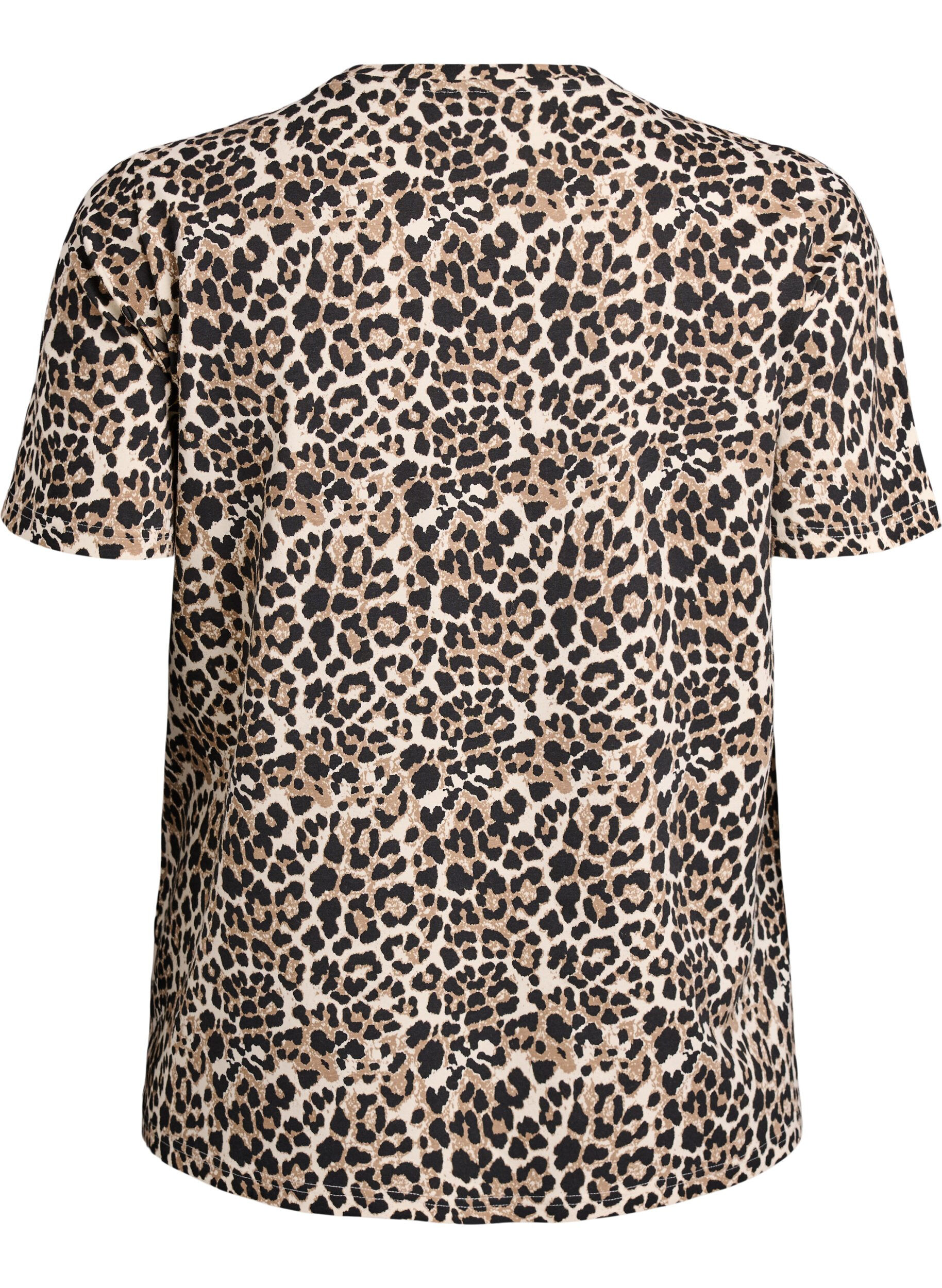Zizzi T-shirt met luipaardprint en tekst, Bruin, Packshot image number 1