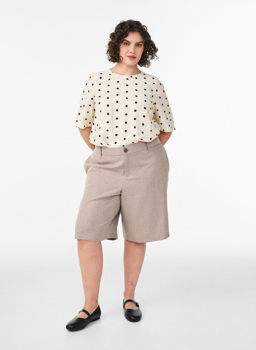 Viscose blouse met spots en mouwen 1/2, Vanille, Model image number 1