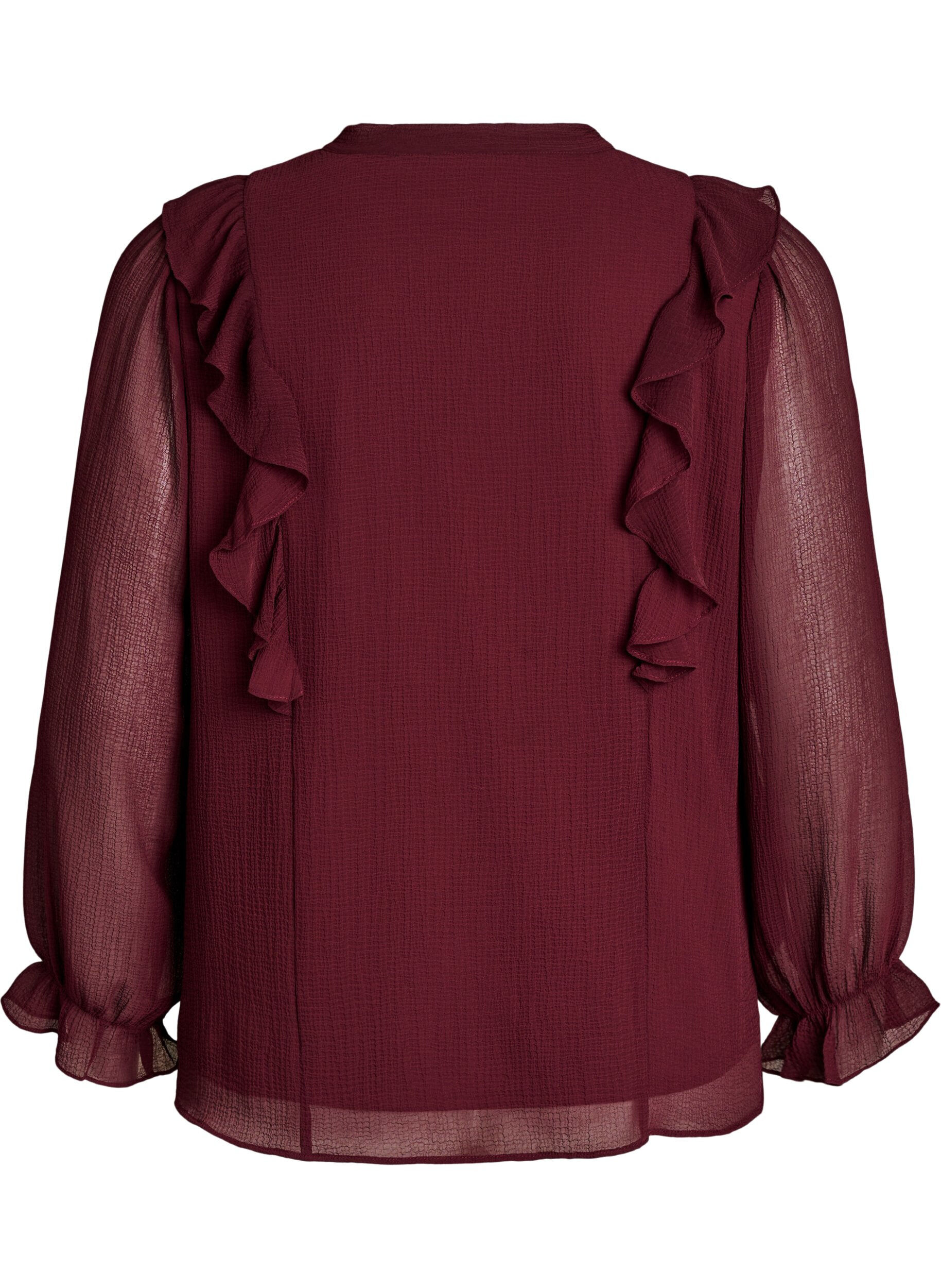 ZizziTransparante blouse met ruches en striksluiting, Rood, Packshot image number 1