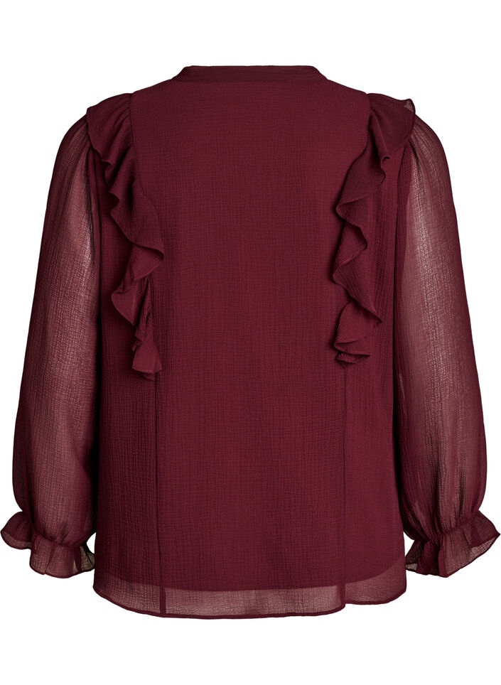 Transparante blouse met ruches en striksluiting, Rood, Packshot image number 1