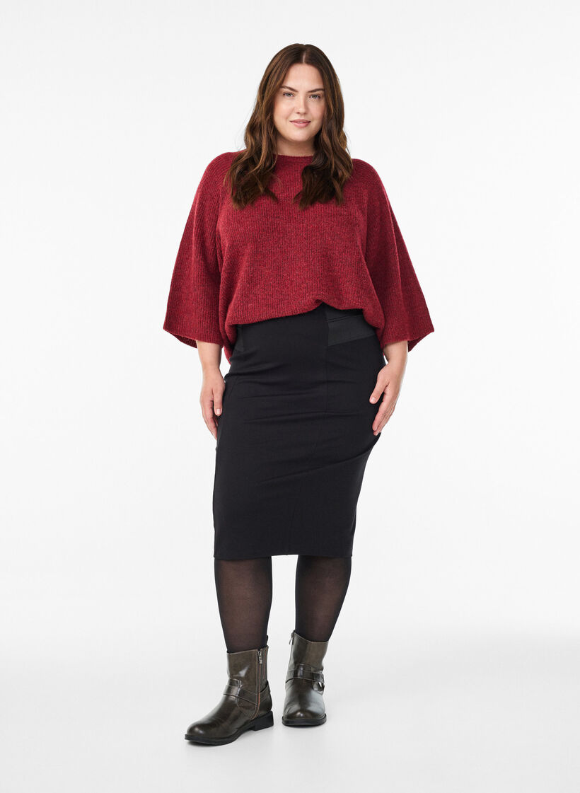 Nauwsluitende rok met elastiek in de taille, Zwart, Model image number 0
