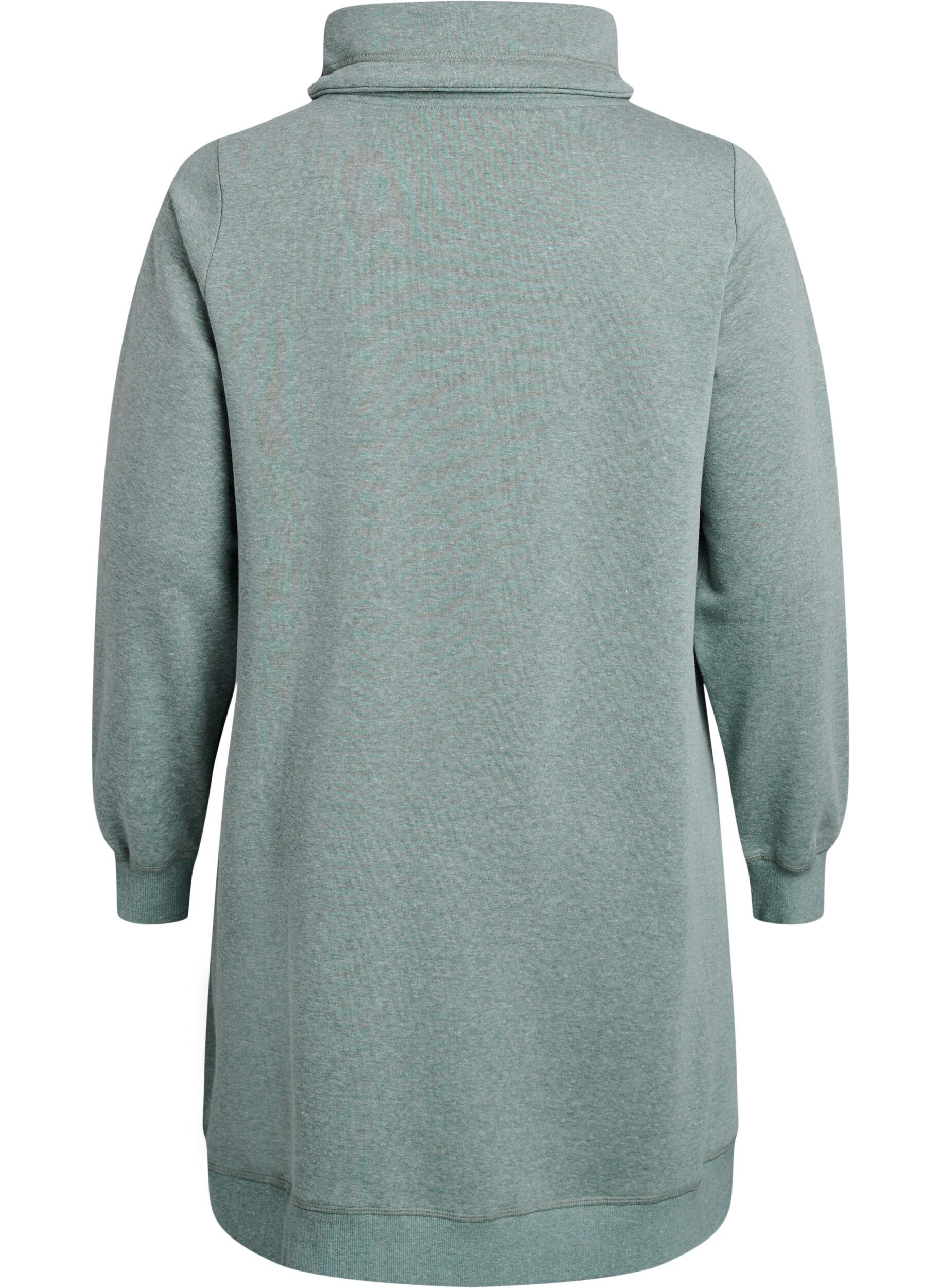Zizzi Kort sweatshirt jurk met hoge kraag en zakken, Groen, Packshot image number 1