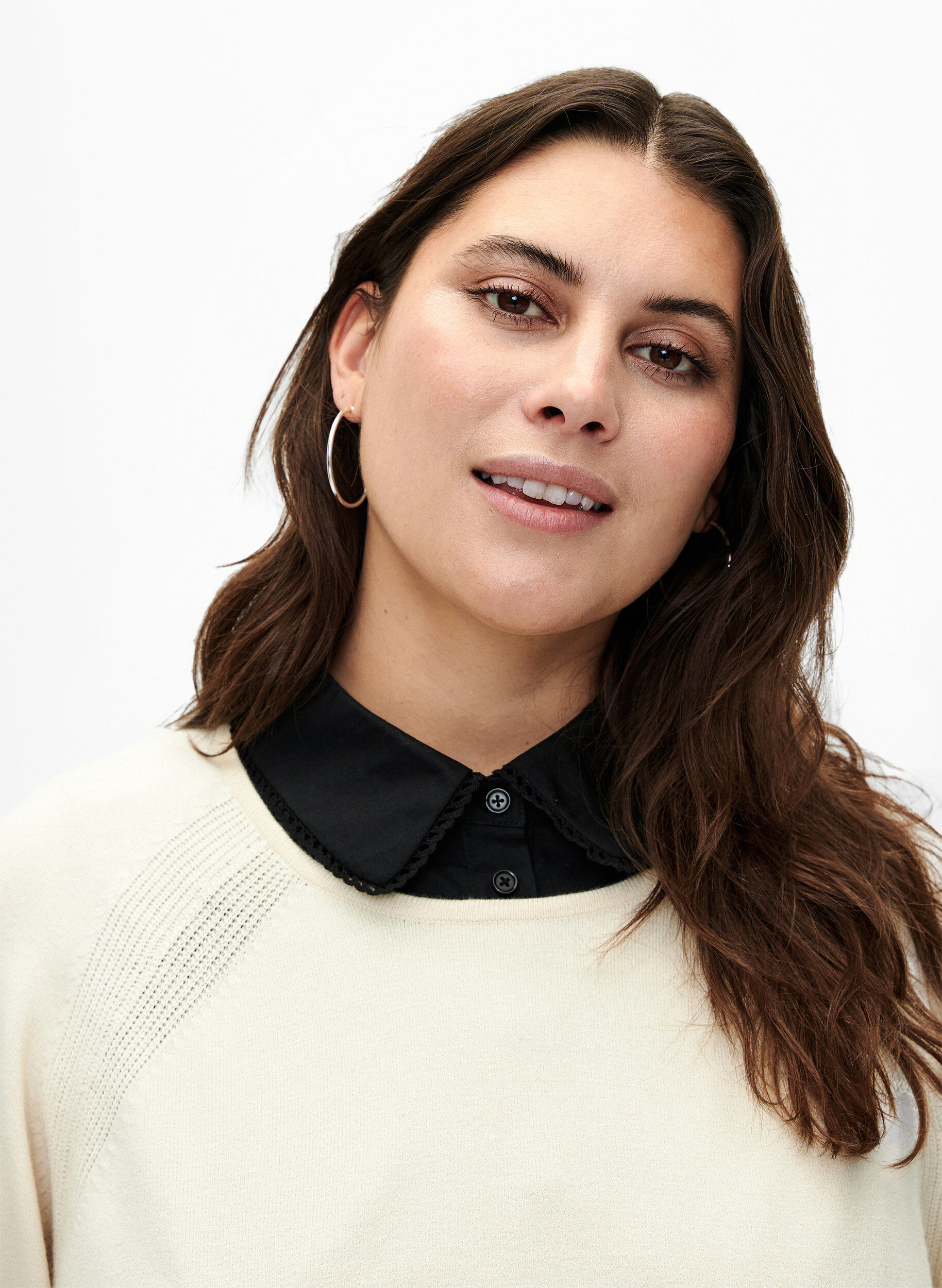 Zizzi Kraag met kanten lint, Black, Model image number 0