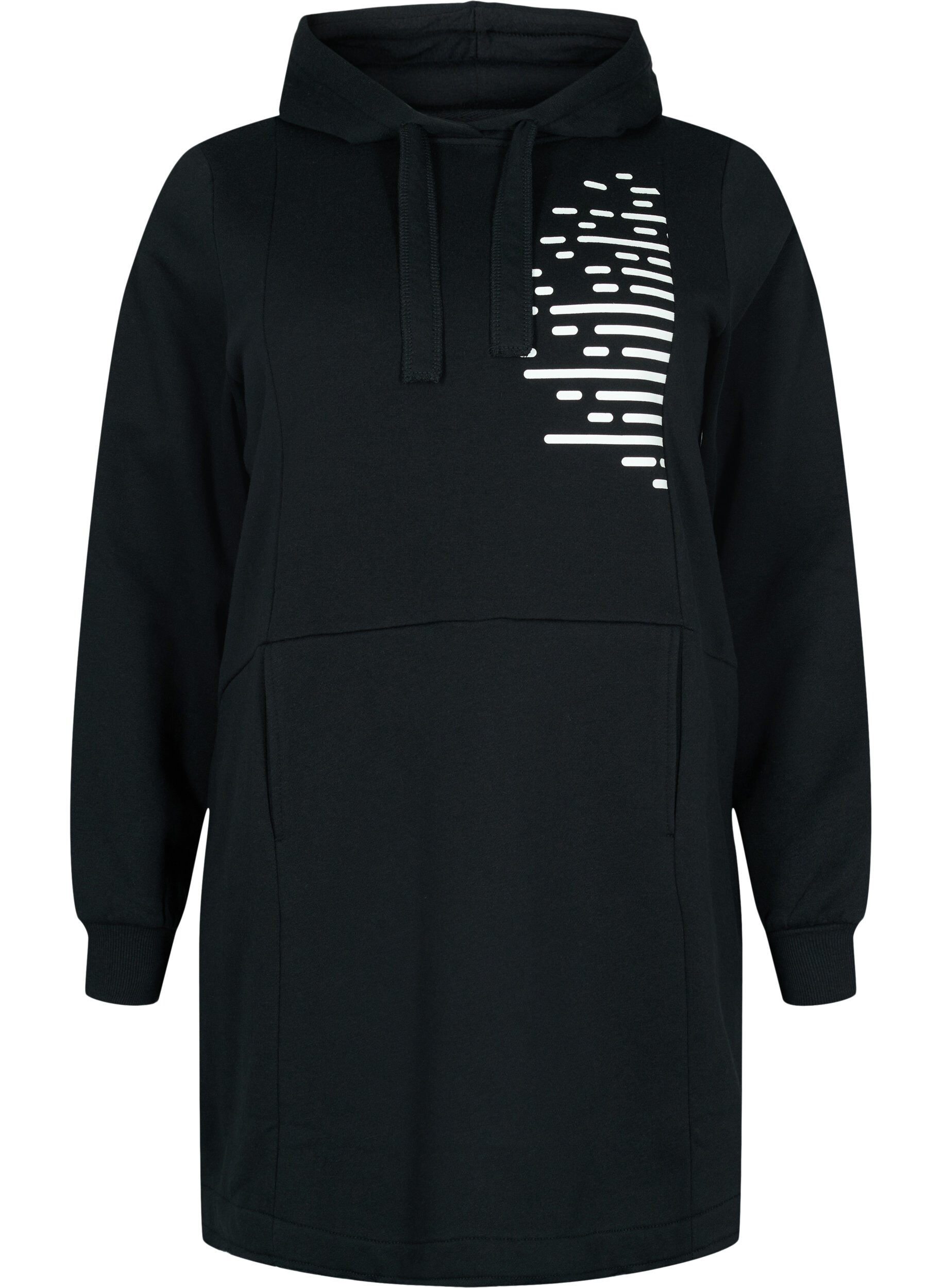Zizzi Lang sweatshirt met capuchon en zakken, Black, Packshot image number 0