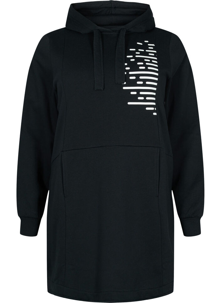 Lang sweatshirt met capuchon en zakken, Black, Packshot image number 0