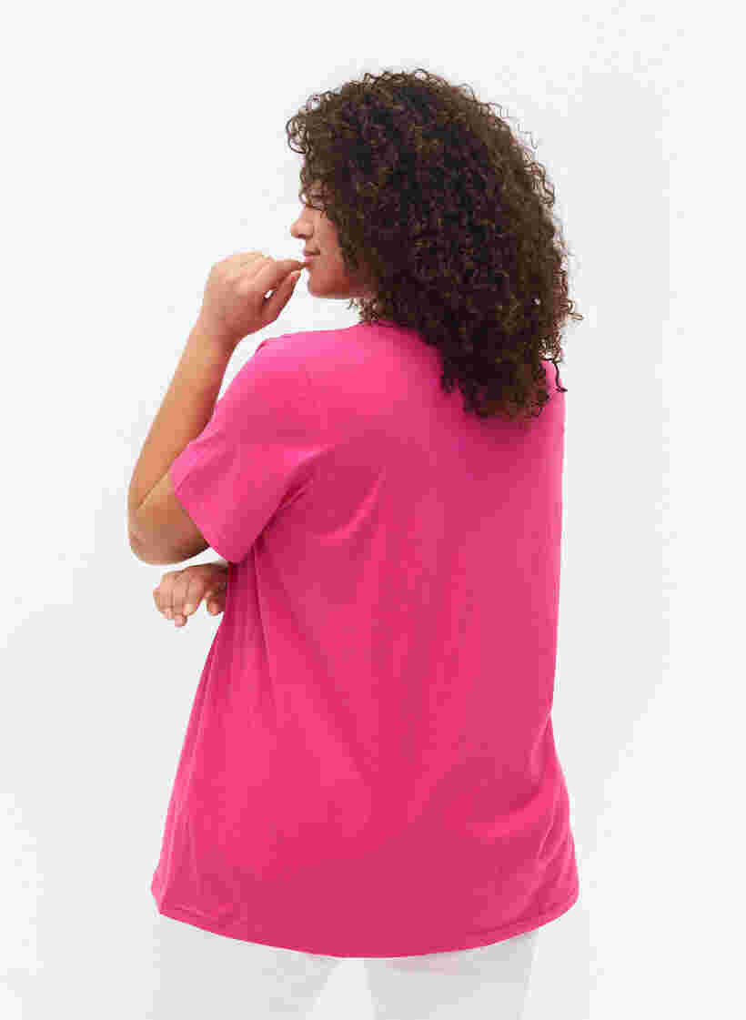 Katoenen t-shirt met v-hals en opdruk, Fuchsia Purple Love, Model image number 1