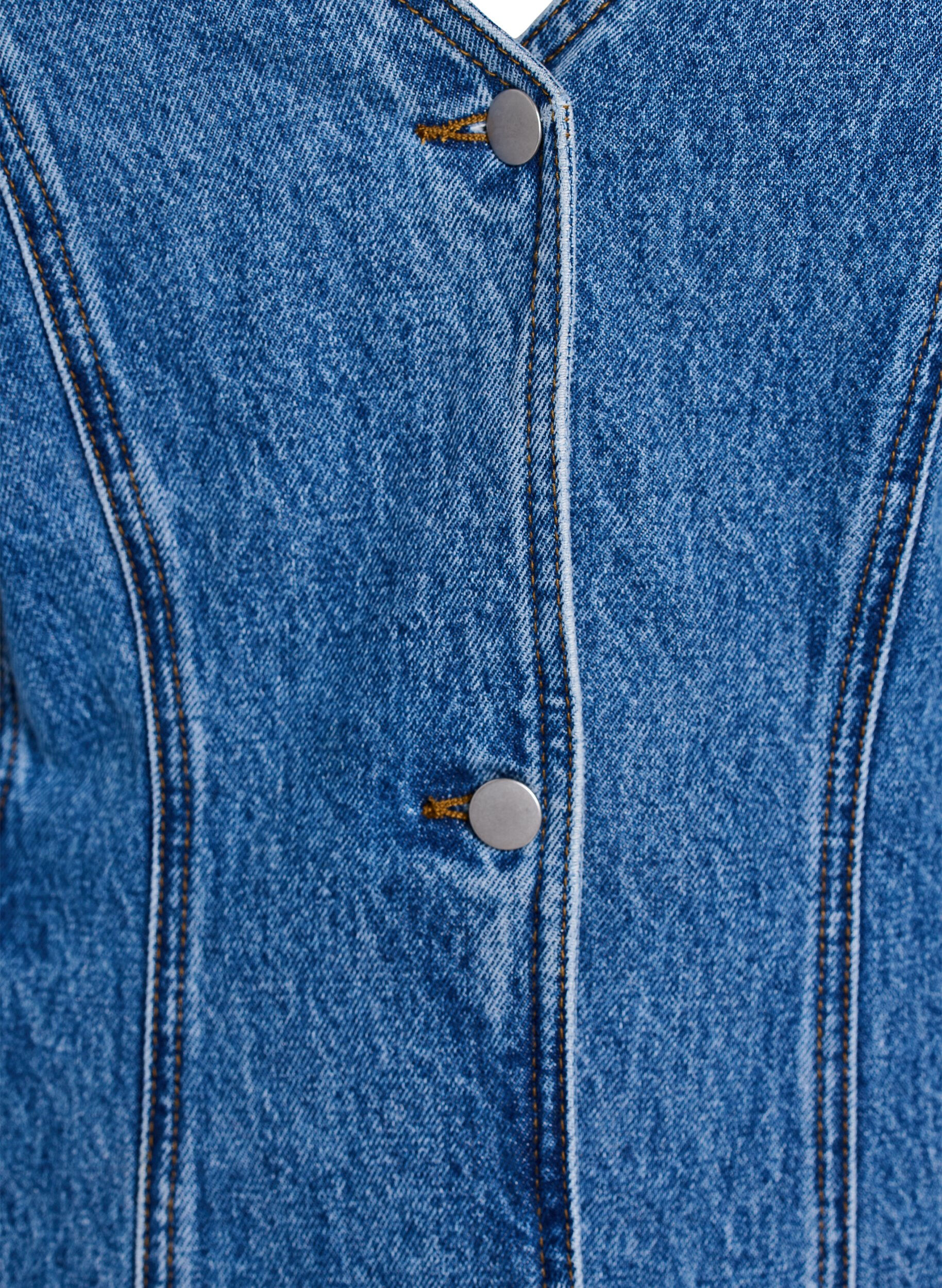 Zizzi Denimjack met vormende naden en een V-hals, Blauw, Packshot image number 2
