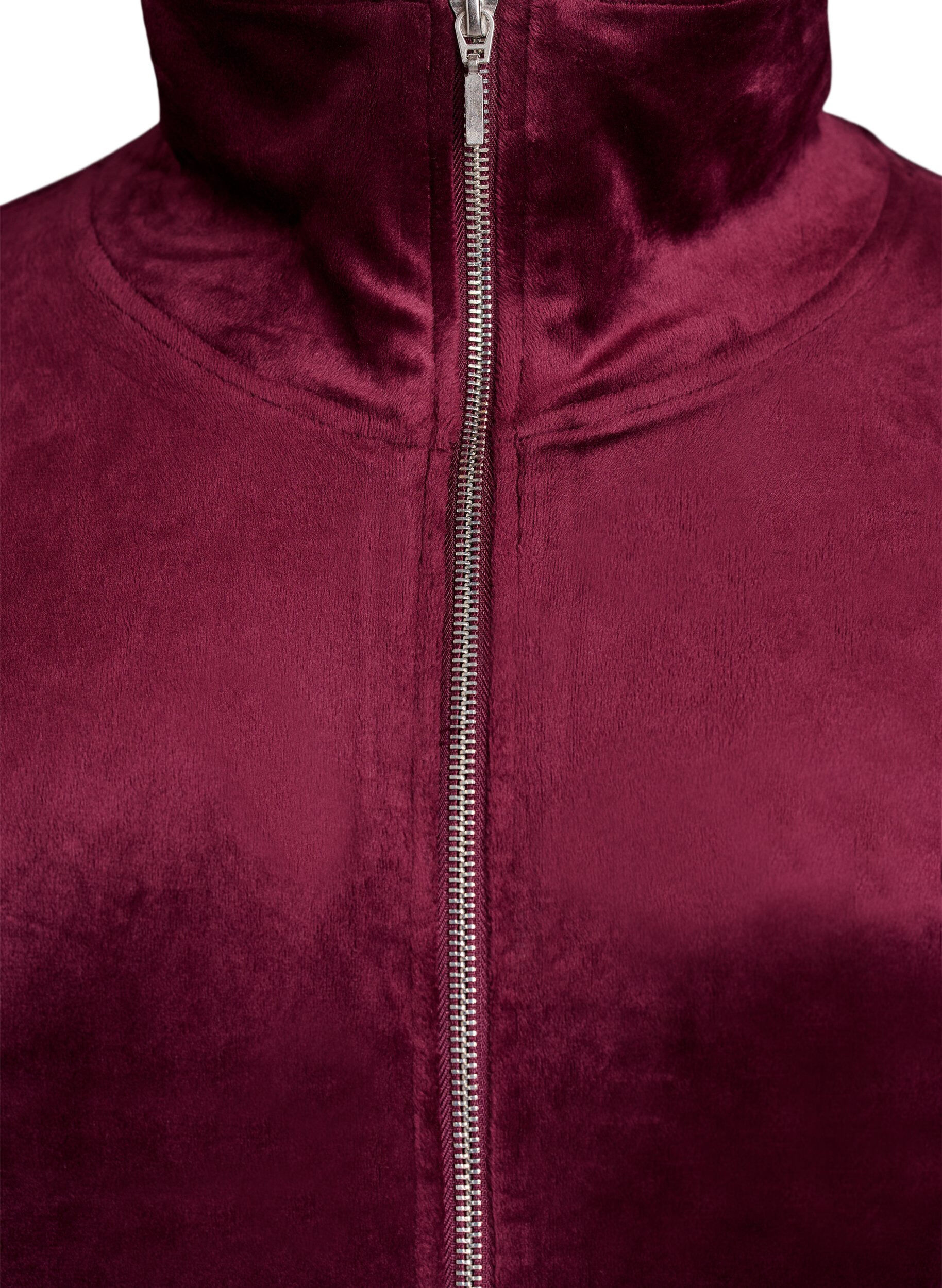 Zizzi Velour cardigan met ritssluiting en hoge kraag, Donker Bordeaux, Packshot image number 2