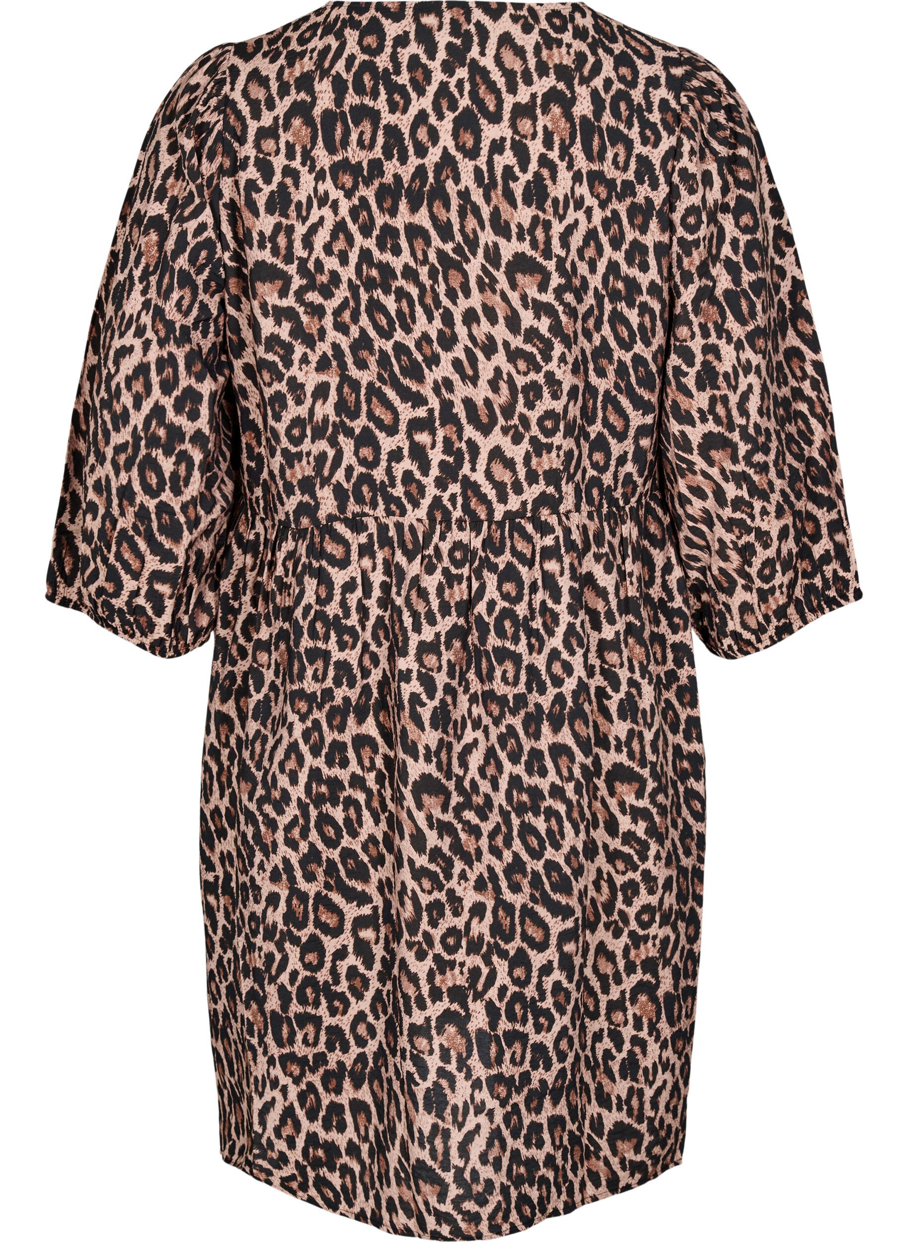 Zizzi Jurk met strikken en 3/4 mouwen, LEO AOP, Packshot image number 1