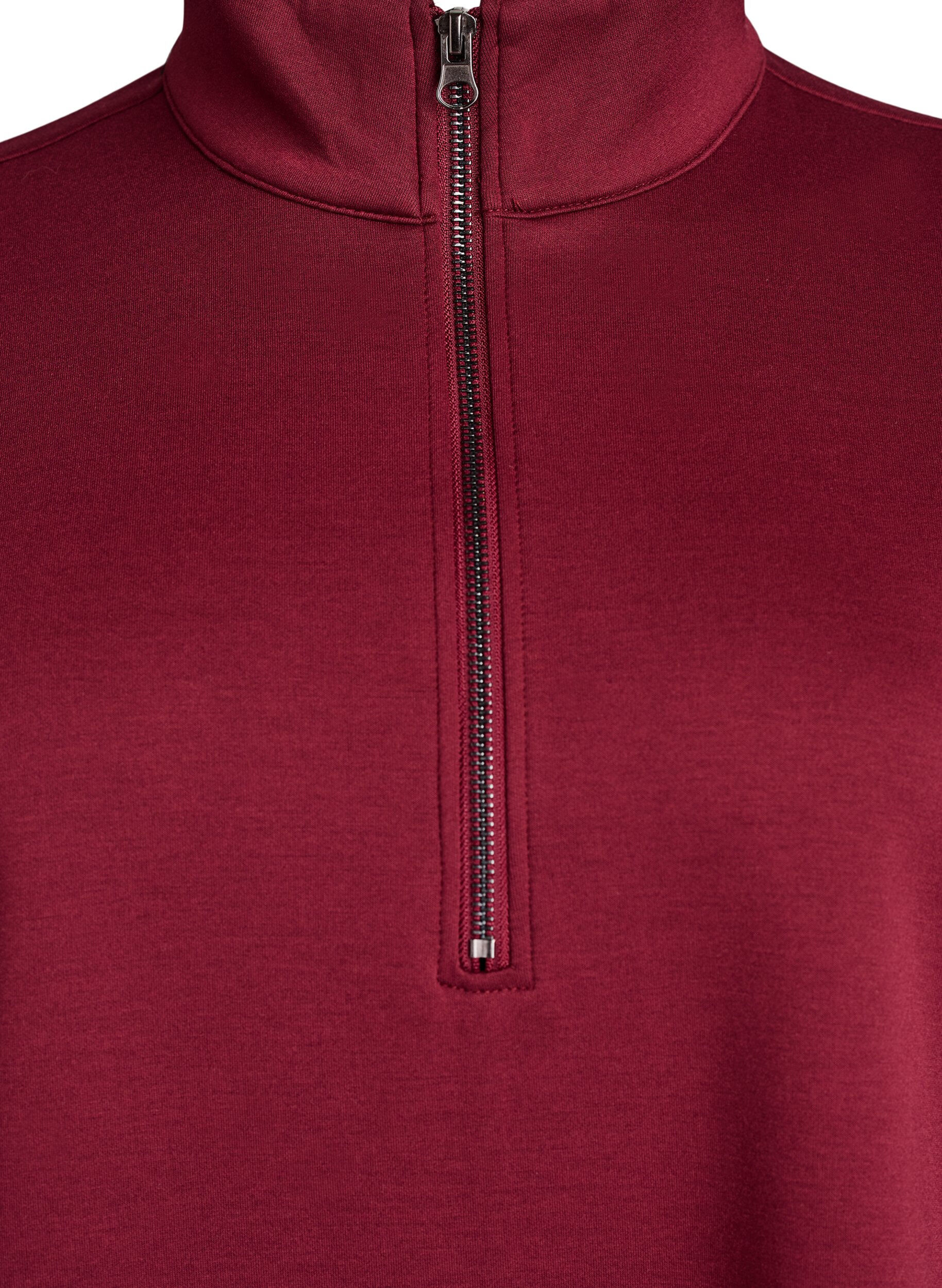 Zizzi Korte sweatshirt jurk met hoge kraag en ritssluiting., Donker Bordeaux, Packshot image number 2
