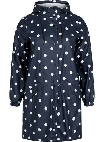 Gedessineerde regenjas met capuchon, Navy Blazer W/Dots, Packshot image number 0
