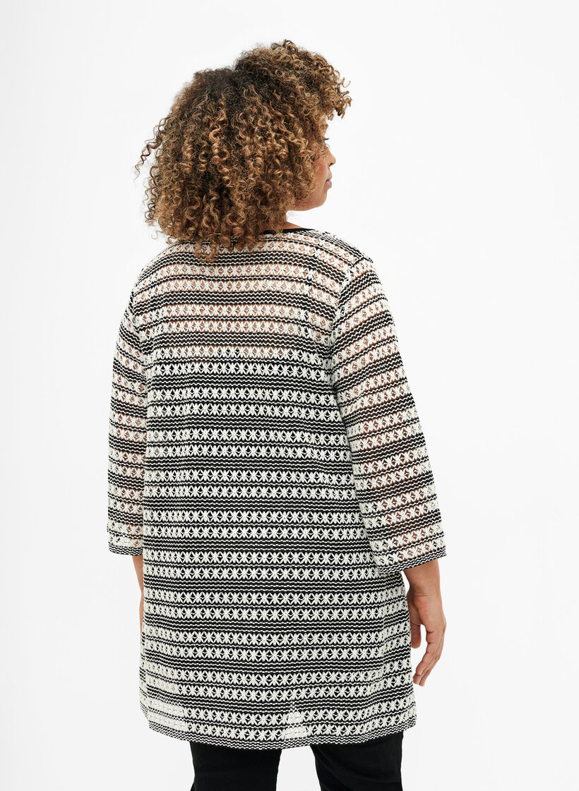 Gehaakt vest met strikceintuur, Black White, Model image number 1