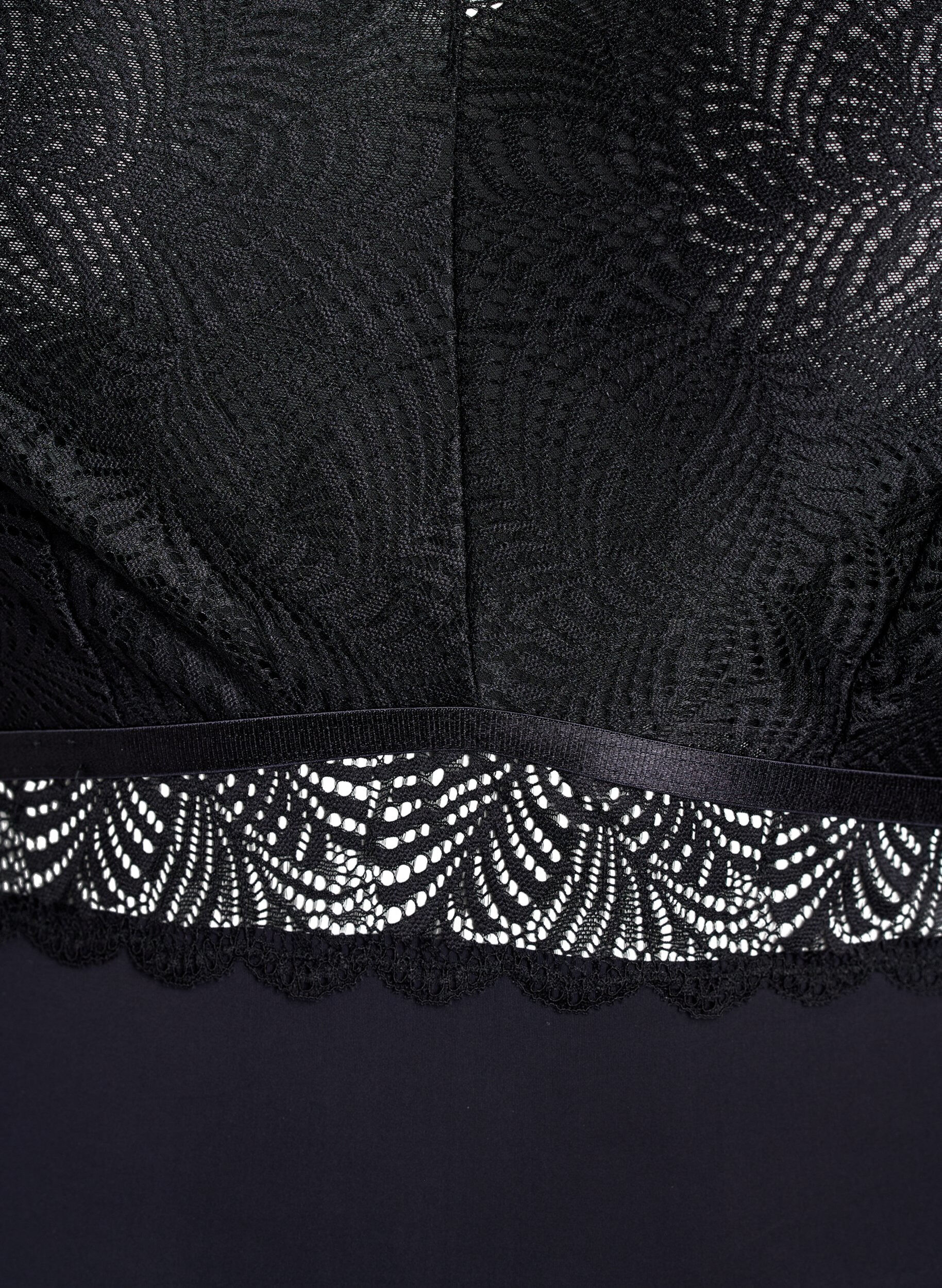 Zizzi Bodystocking met kanten en korte mouwen, Zwart, Packshot image number 2