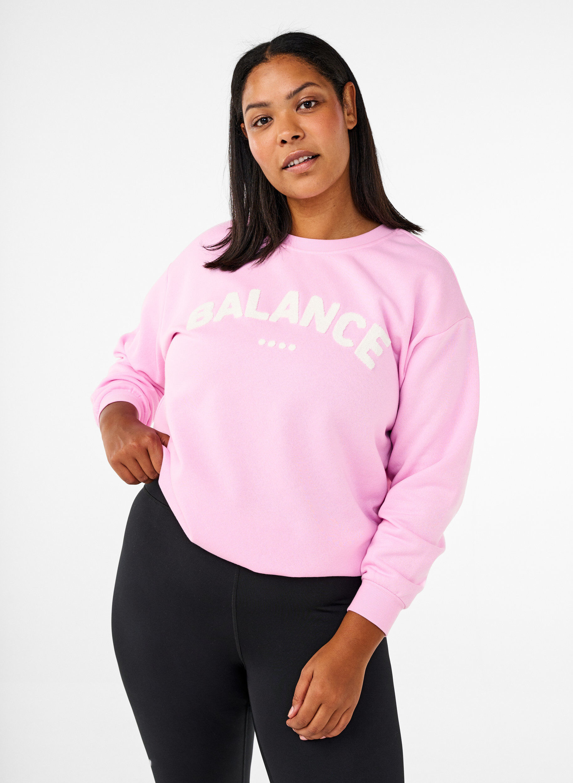 Zizzi Sweatshirt met badstof tekst, Roze, Model image number 0