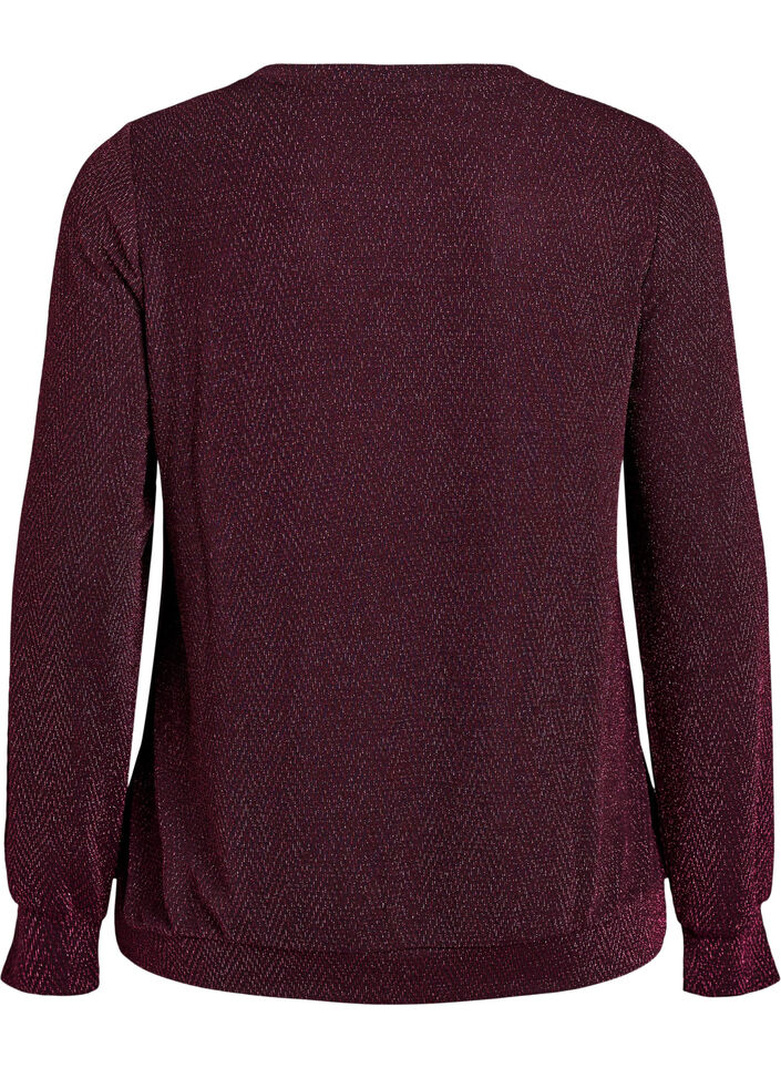 Blouse met visgraatpatroon en glinsterend garen, Donker Bordeaux, Packshot image number 1