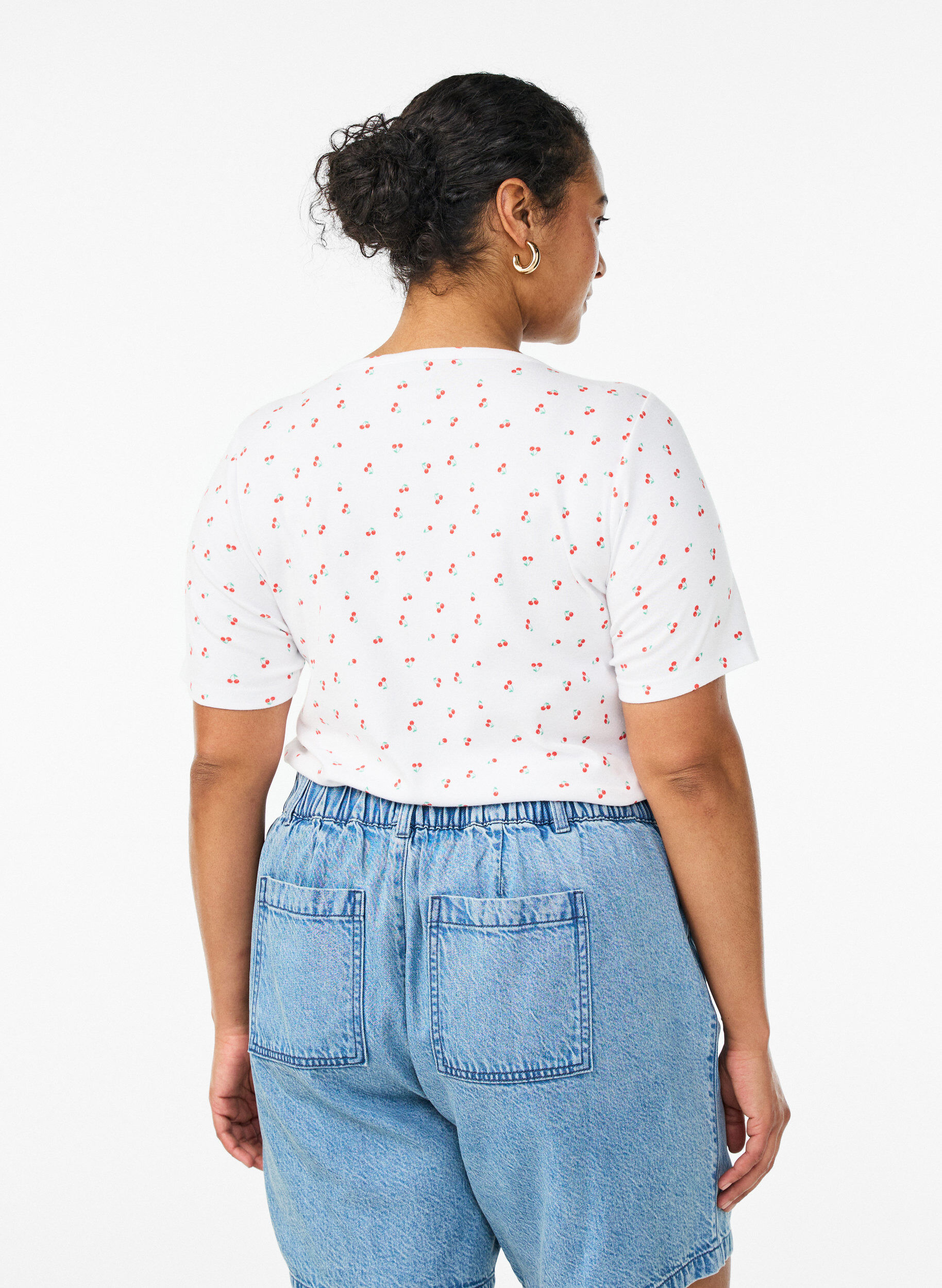 Zizzi Katoenen T-shirt met all-over print, Vanille, Model image number 2