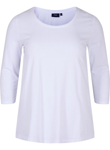 Basic t-shirt met driekwartsmouwen, Bright White, Packshot image number 0