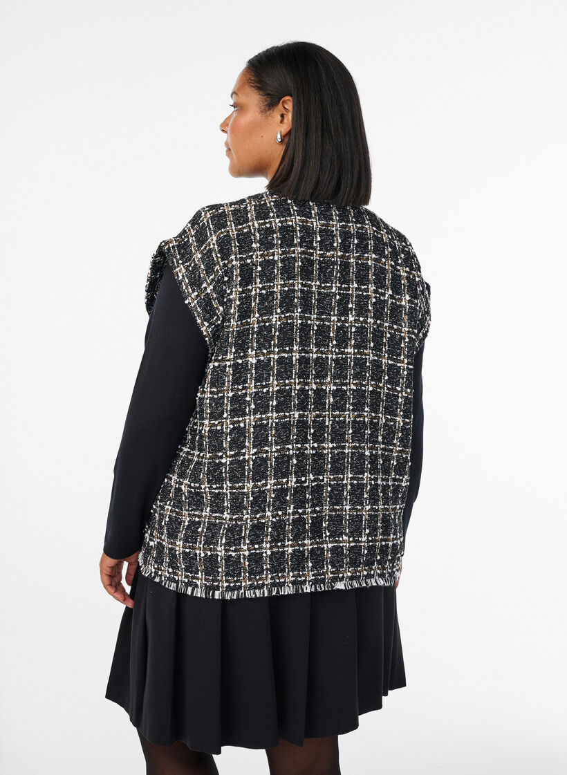 Geruite gilet met decoratieve knopen, Zwart, Model image number 2