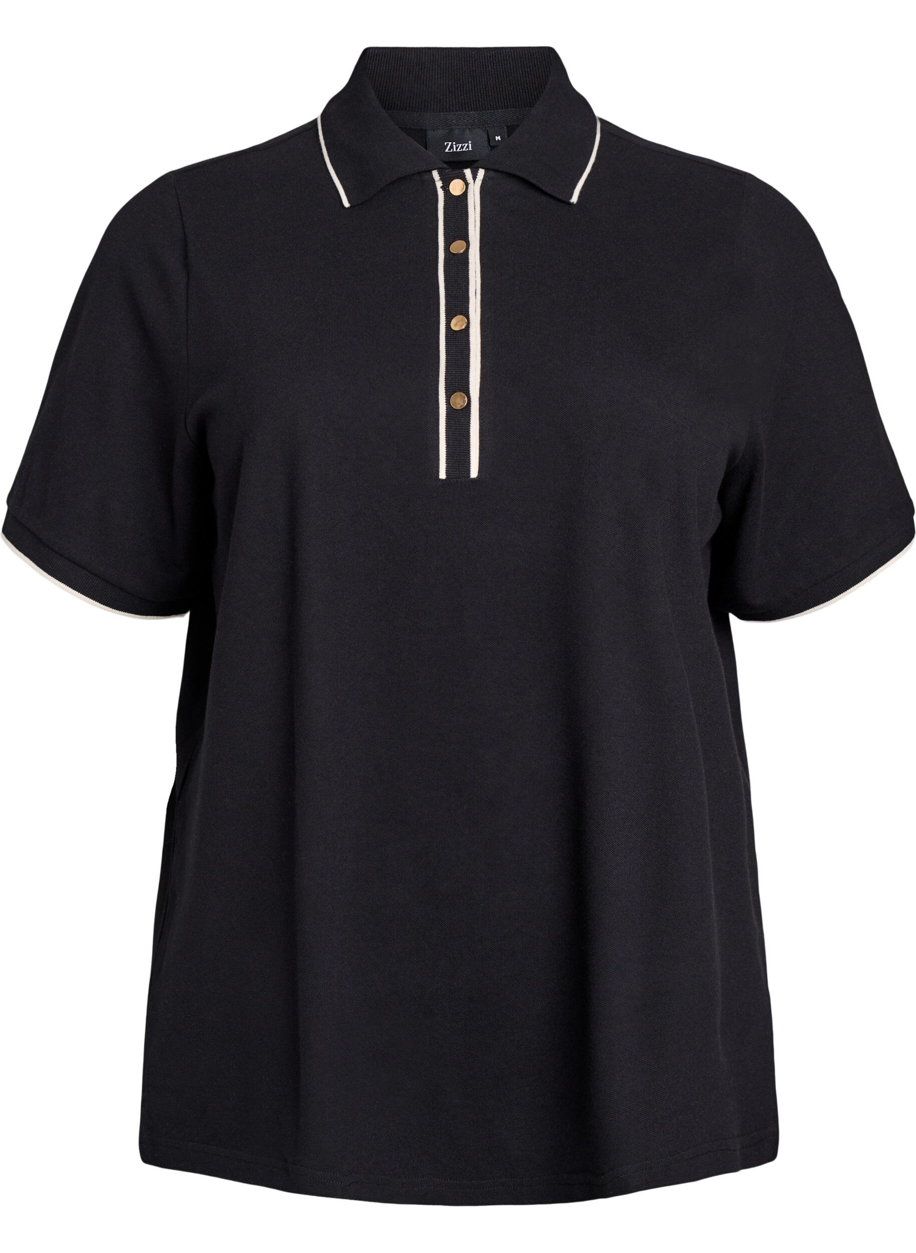 Zizzi Poloshirt met korte mouwen, Zwart, Packshot image number 0