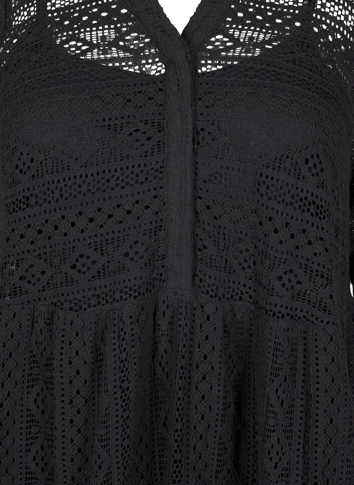 Korte jurk van kant met 3/4 mouwen, Black, Packshot image number 2