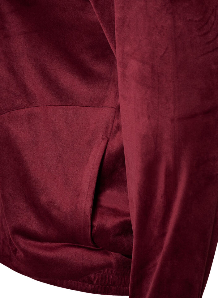 Zachte velours cardigan met rits en hoge kraag, Rood, Packshot image number 3