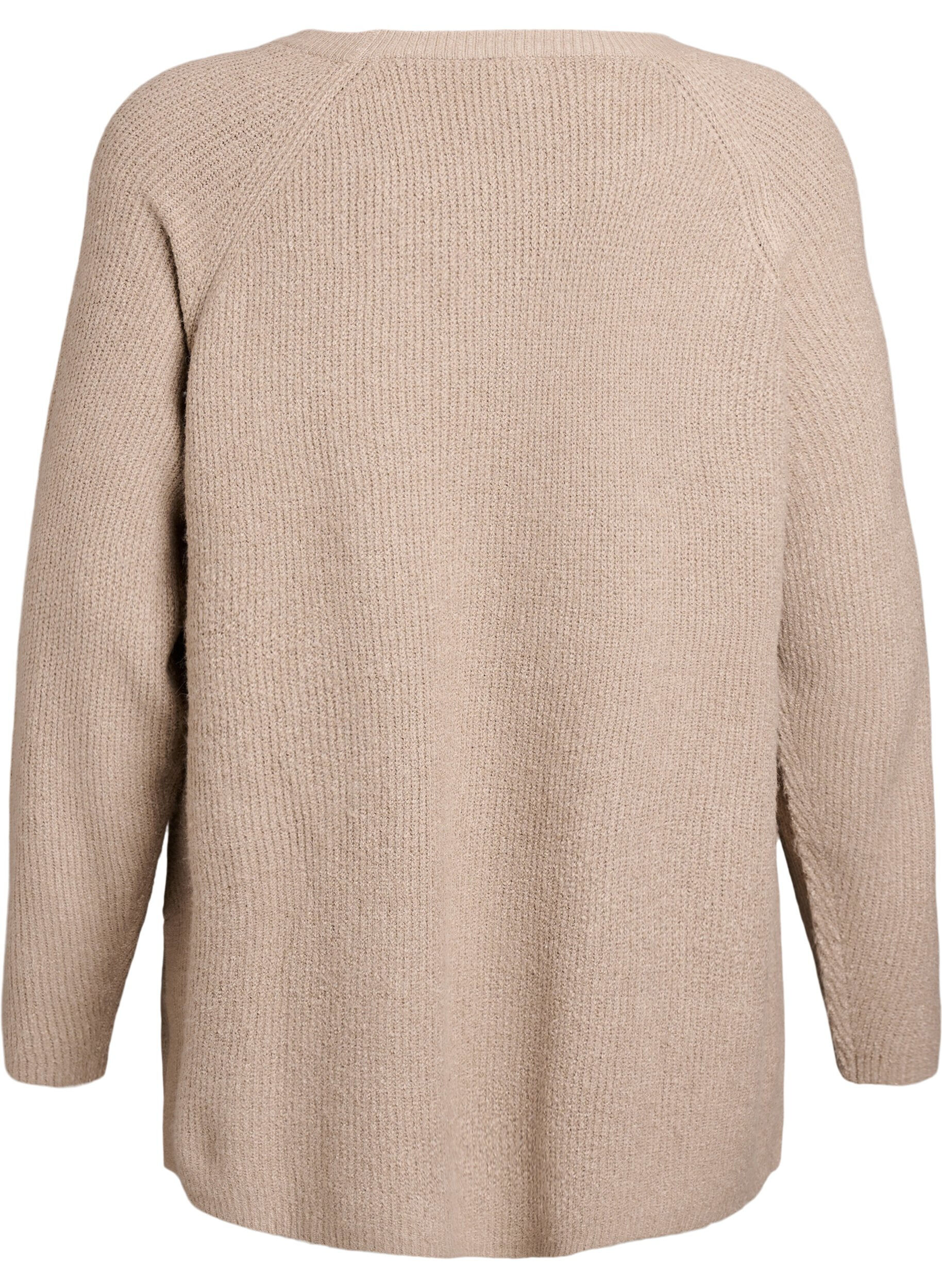 ZizziGebreide trui met diagonale structuur en raglanmouwen, Beige, Packshot image number 1