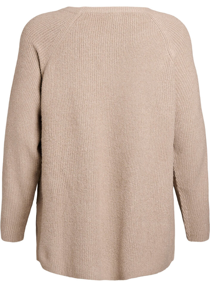 Gebreide trui met diagonale structuur en raglanmouwen, Beige, Packshot image number 1
