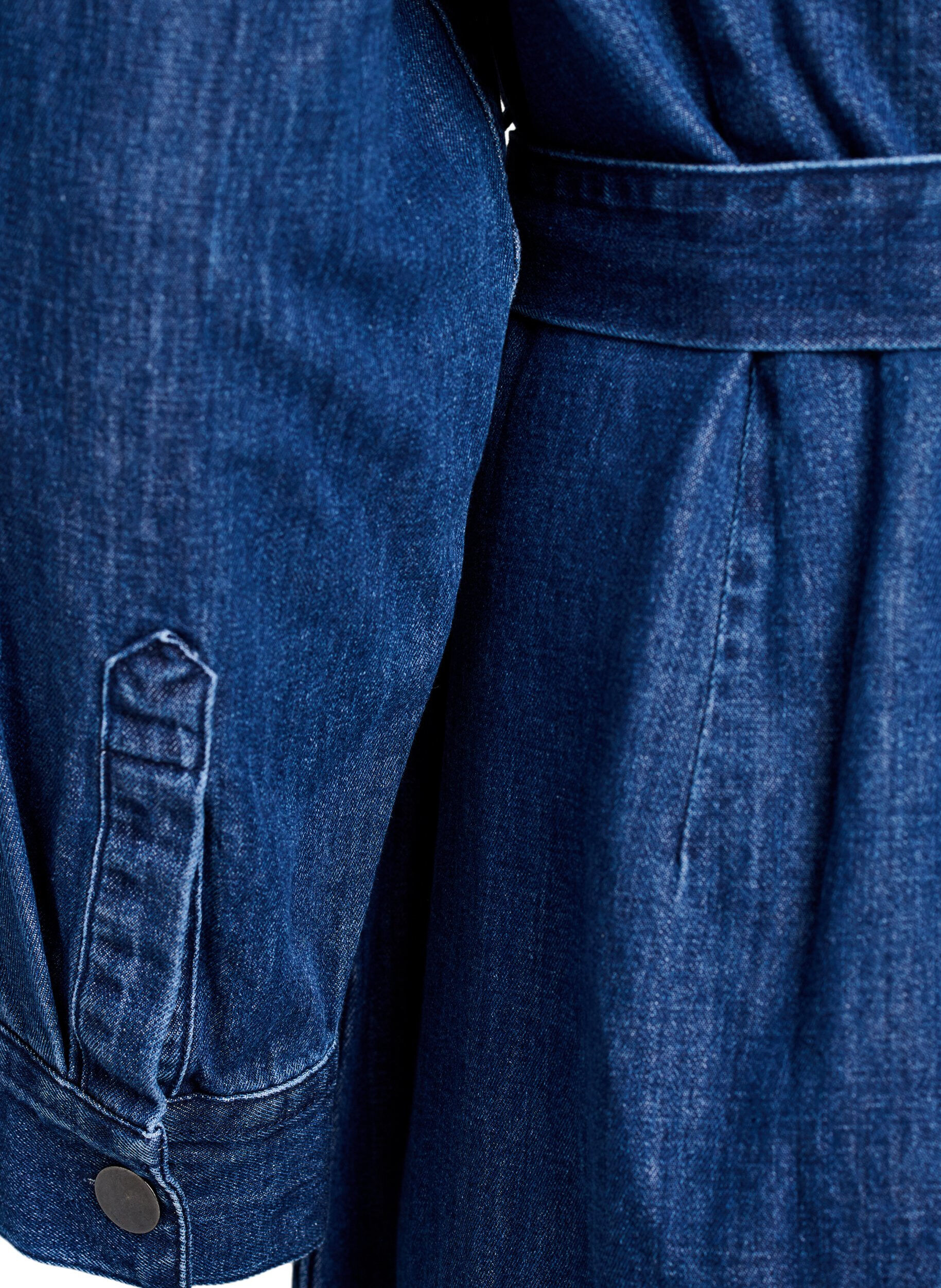 Zizzi Halflange denim jurk met strikceintuur, Blauw, Packshot image number 3