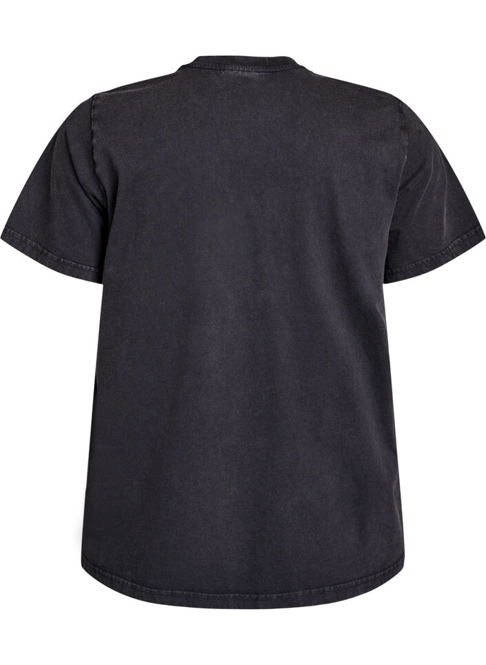 T-shirt met teddybeerprint en gewassen look, Grijs, Packshot image number 1