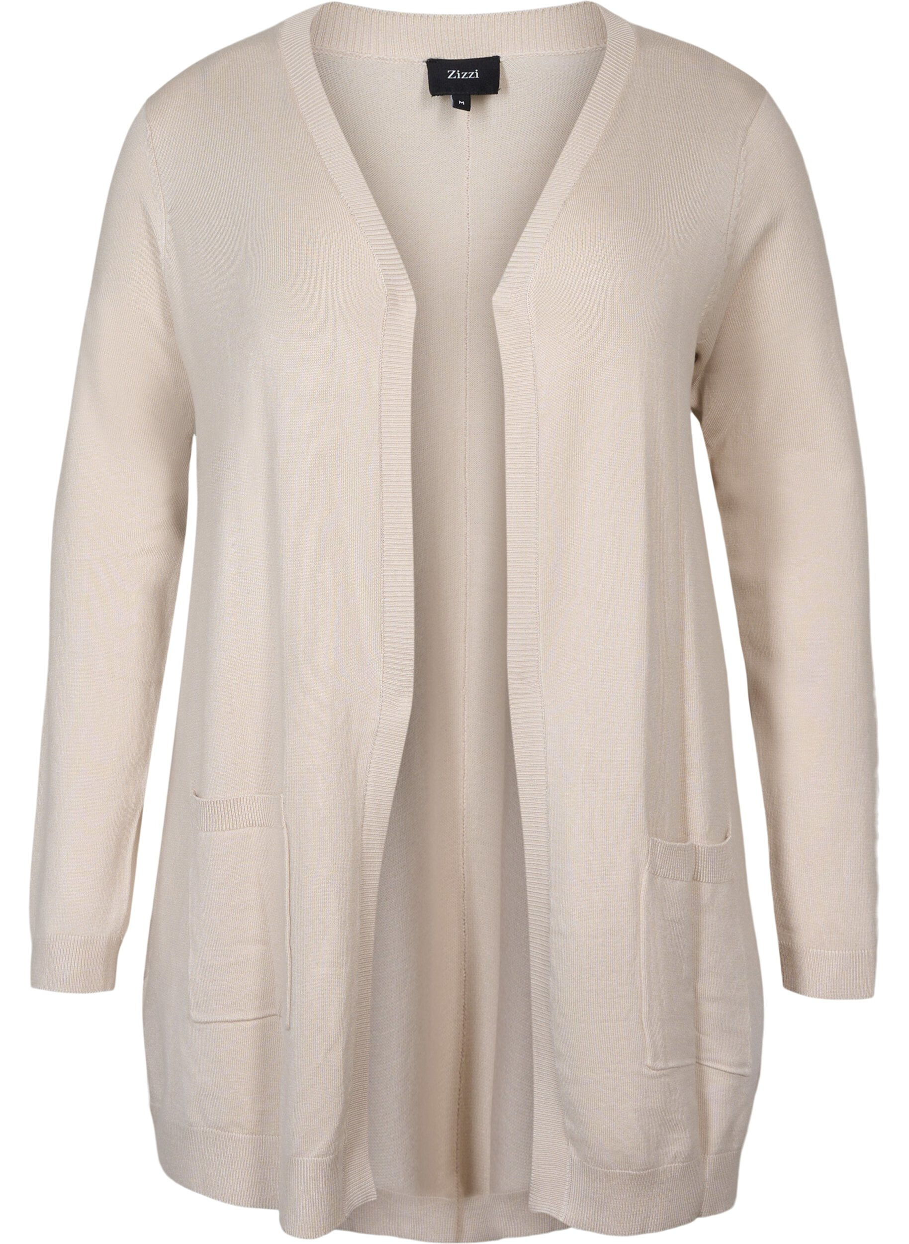 ZizziLang gebreid vest in viscosemix, Beige, Packshot image number 0