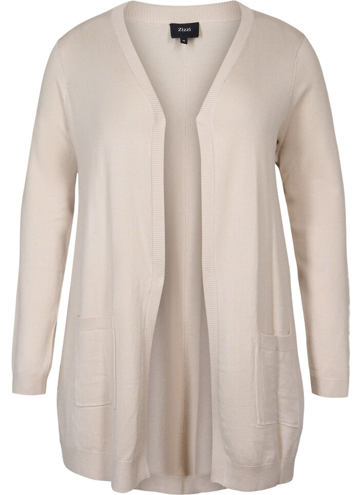 Lang gebreid vest in viscosemix, Beige, Packshot image number 0