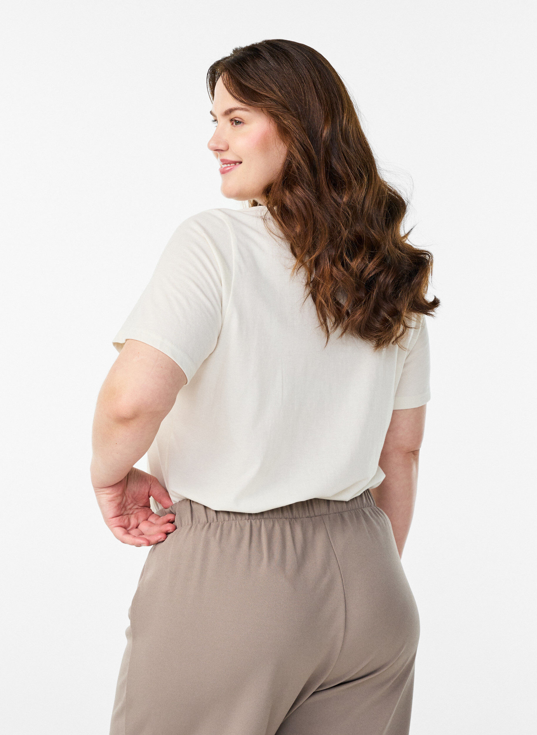 Zizzi T-shirt met print, Wit, Model image number 2